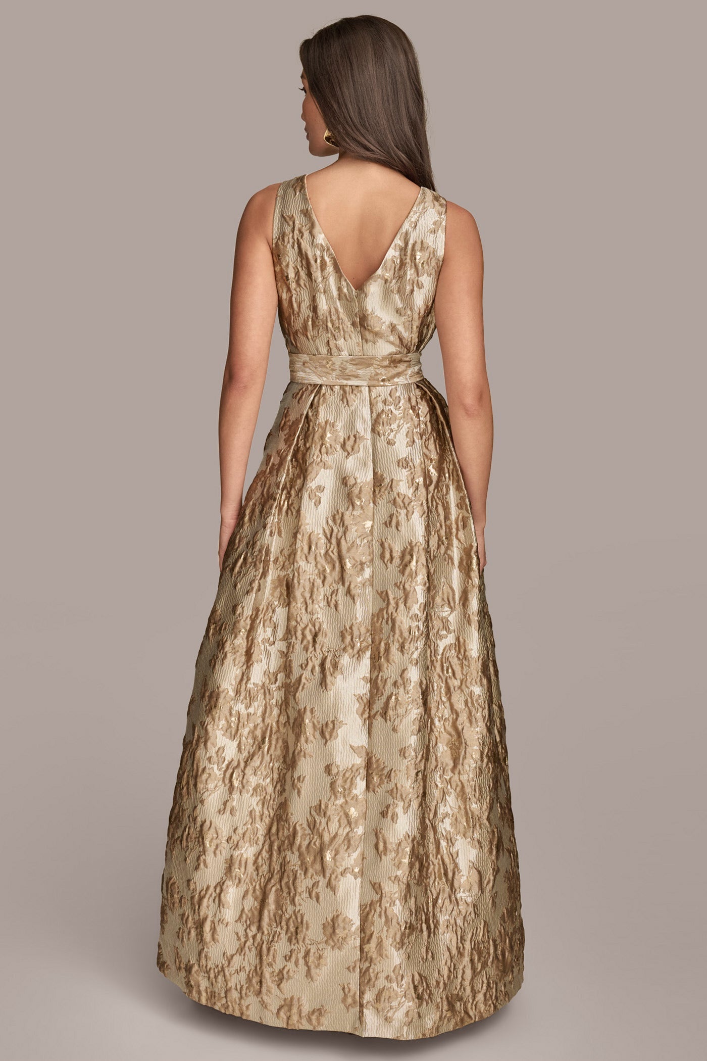 Frosted Beige Multi BROCADE SLEEVELESS WRAP BALL GOWN Donna Karan
