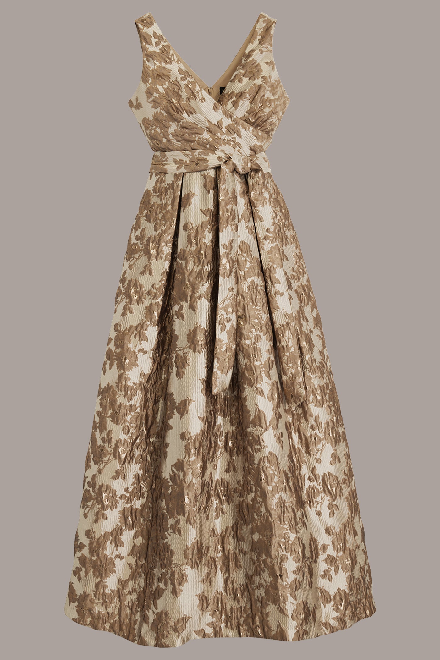 Frosted Beige Multi BROCADE SLEEVELESS WRAP BALL GOWN Donna Karan