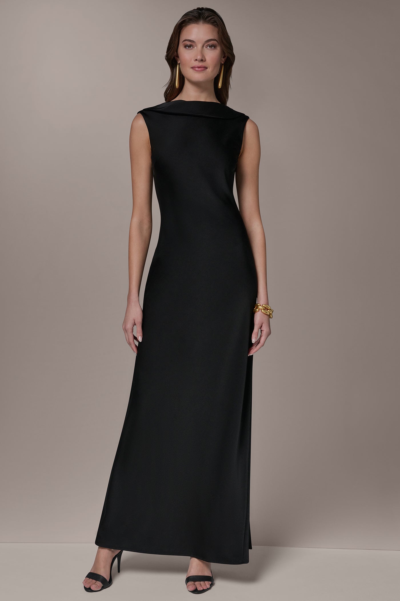 Black SATIN RUFFLE BACK GOWN Donna Karan