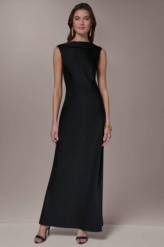 Black SATIN RUFFLE BACK GOWN Donna Karan