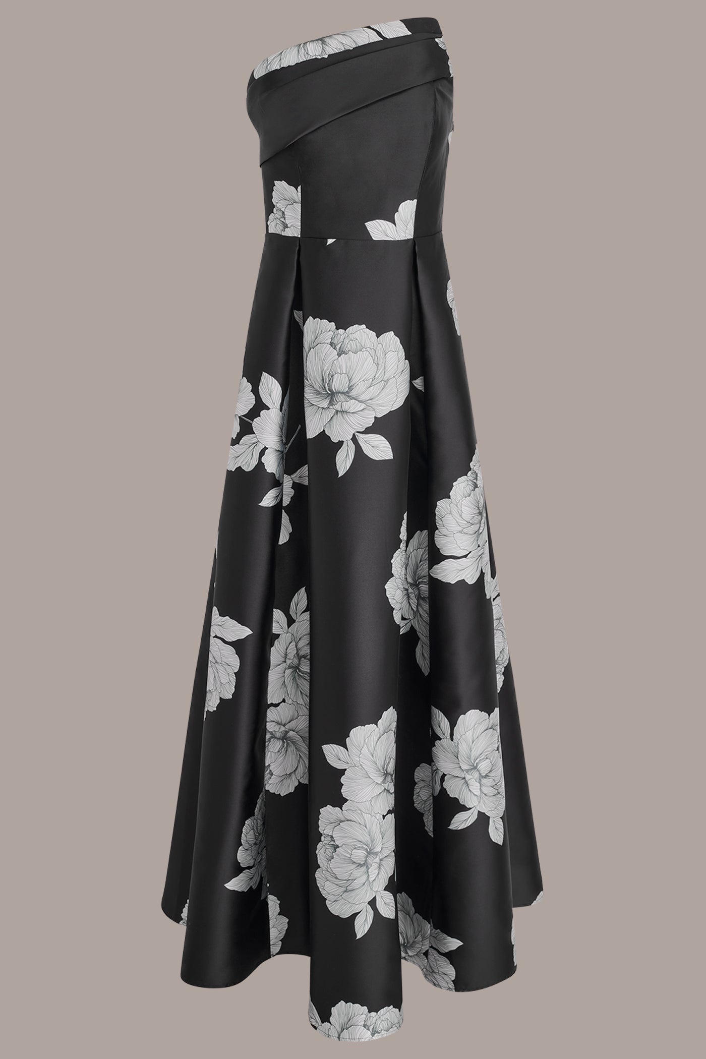Black Cream MIKADO FLORAL STRAPLESS BALL GOWN Donna Karan