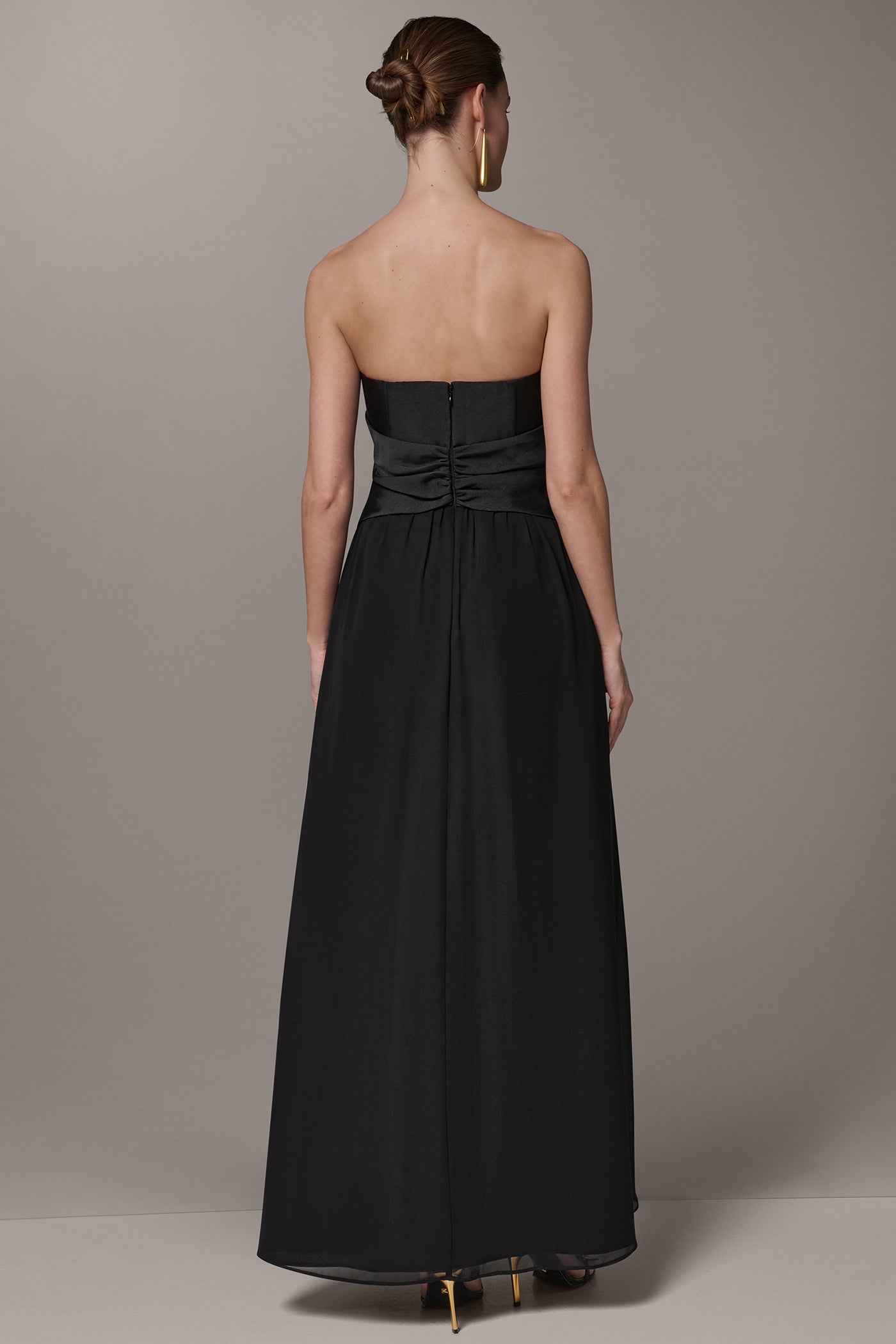 Black MIKADO AND CHIFFON STRAPLESS TWIST GOWN Donna Karan