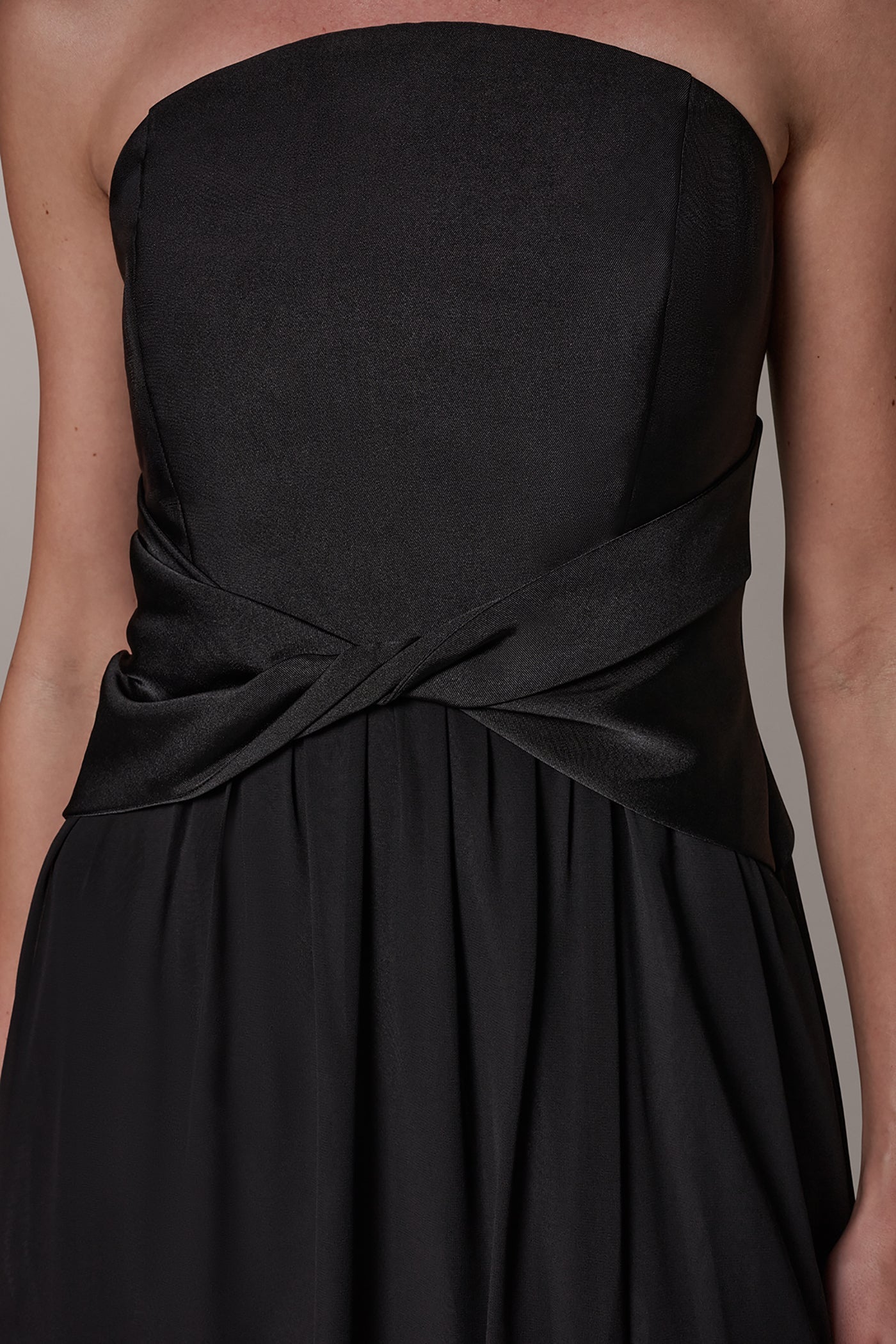 Black MIKADO AND CHIFFON STRAPLESS TWIST GOWN Donna Karan