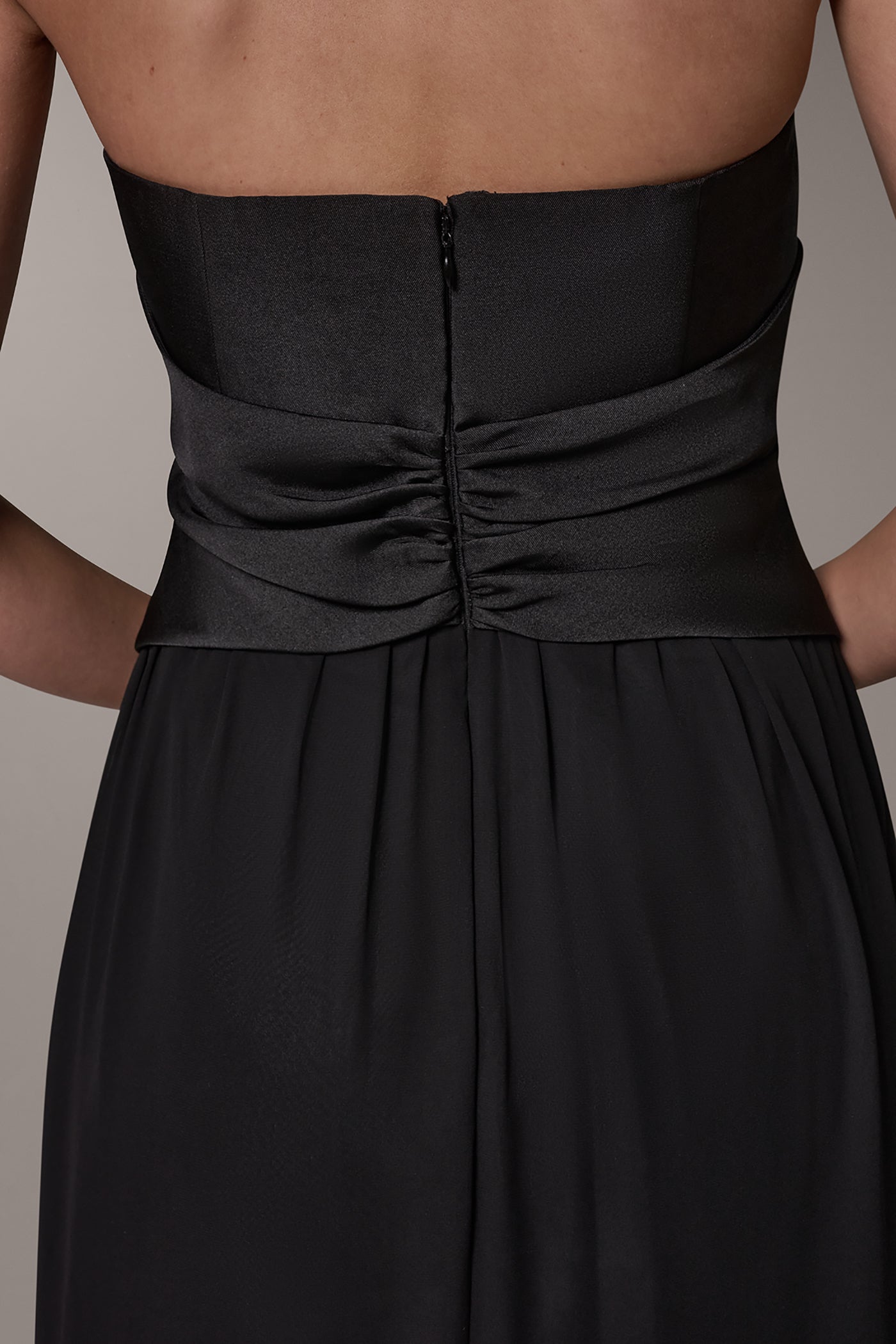 Black MIKADO AND CHIFFON STRAPLESS TWIST GOWN Donna Karan