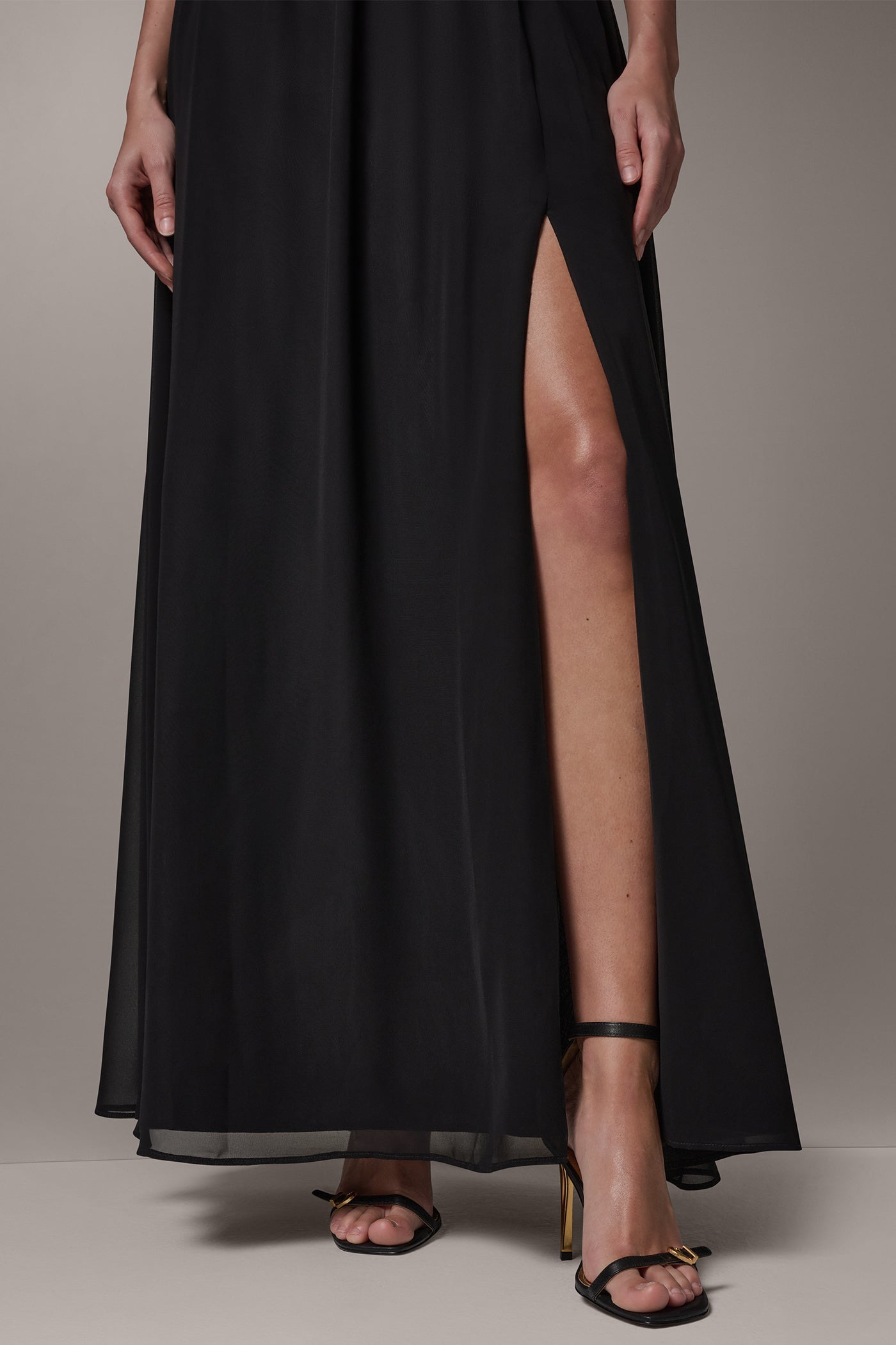 Black MIKADO AND CHIFFON STRAPLESS TWIST GOWN Donna Karan