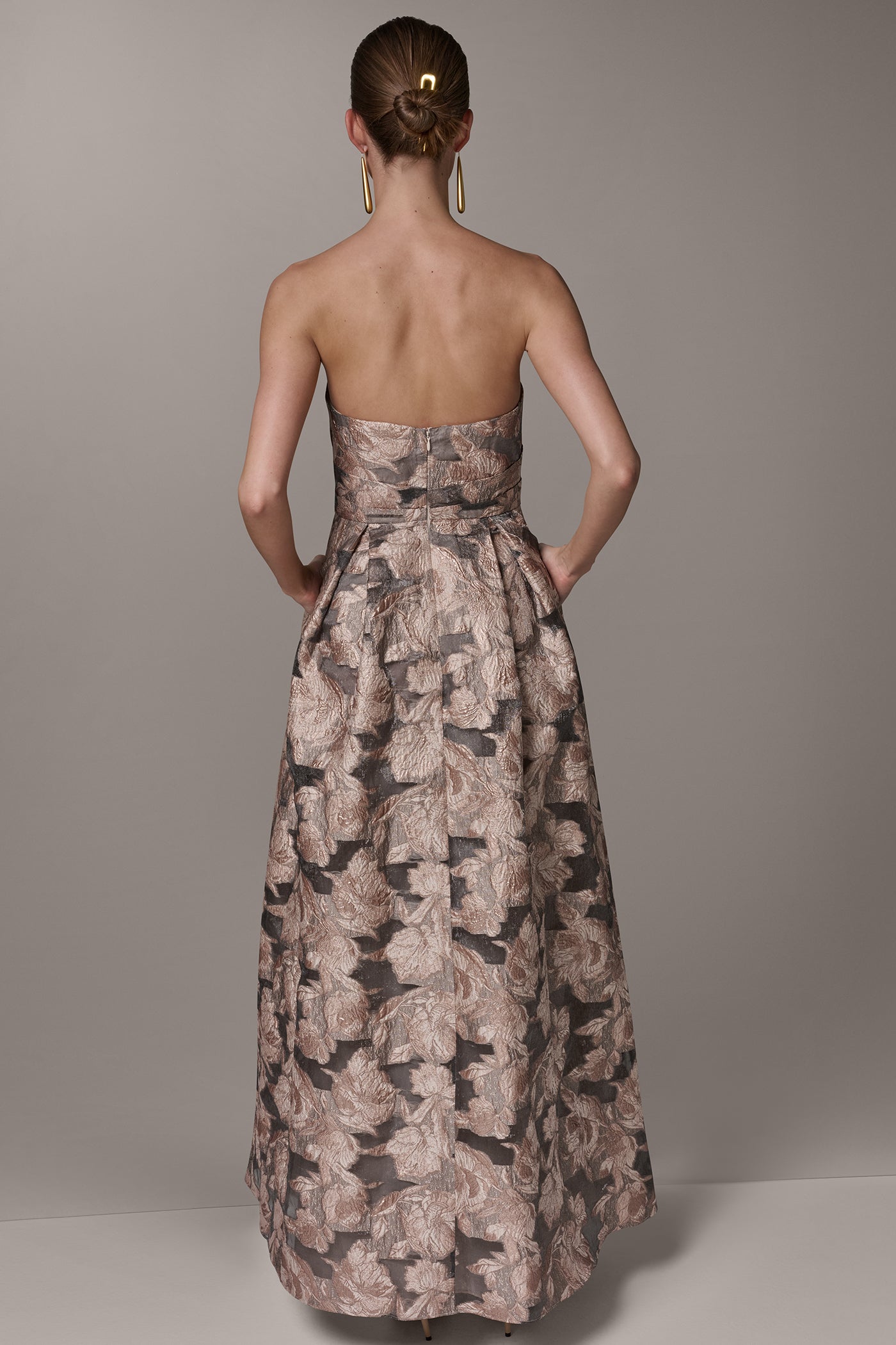 Snow Petal Multi FLORAL-JACQUARD STRAPLESS BALL GOWN Donna Karan