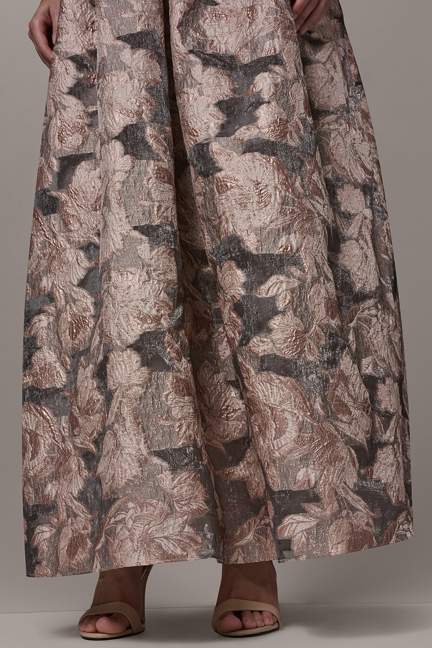 Snow Petal Multi FLORAL-JACQUARD STRAPLESS BALL GOWN Donna Karan