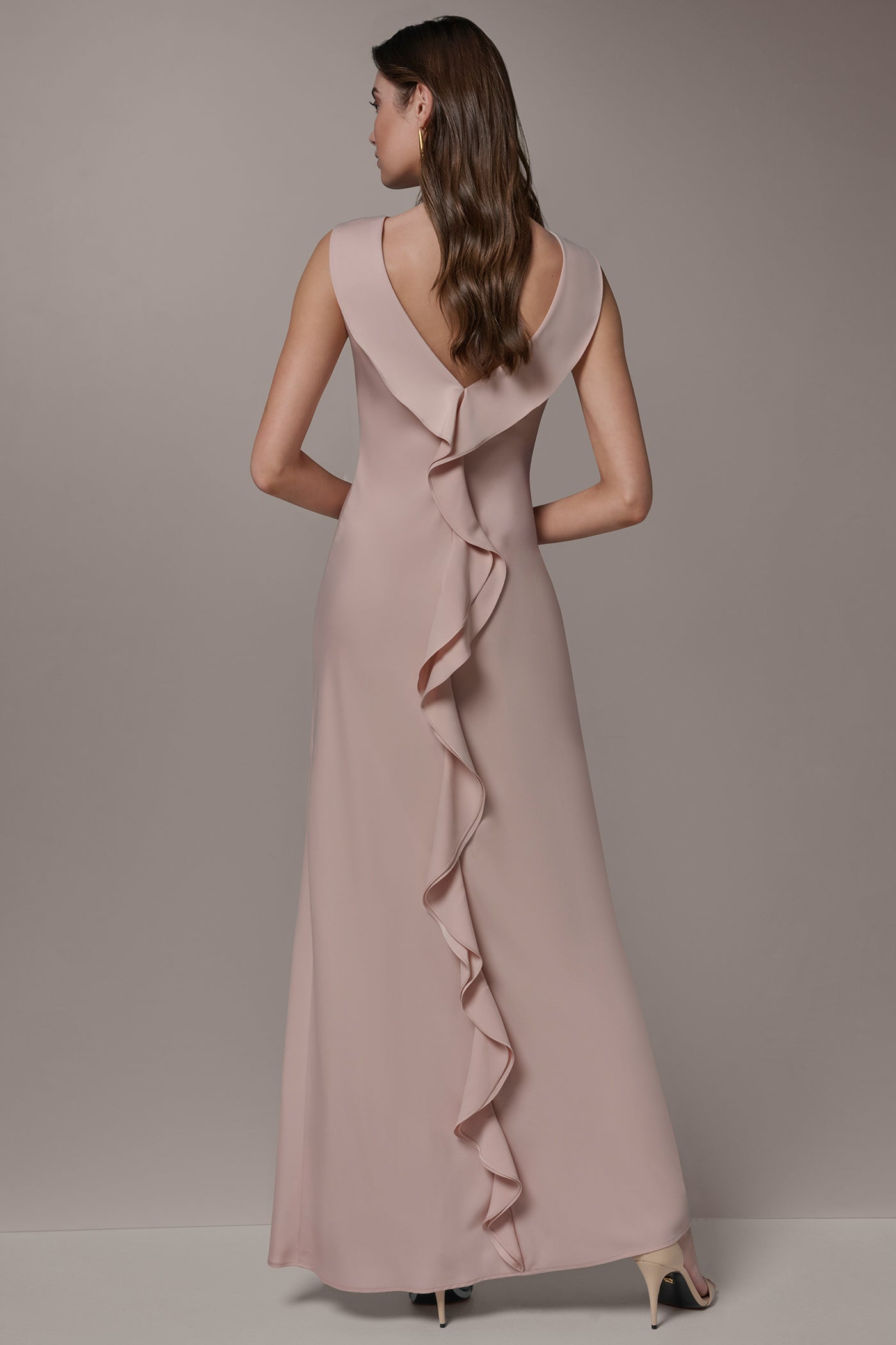 Snow Petal SATIN RUFFLE BACK GOWN Donna Karan