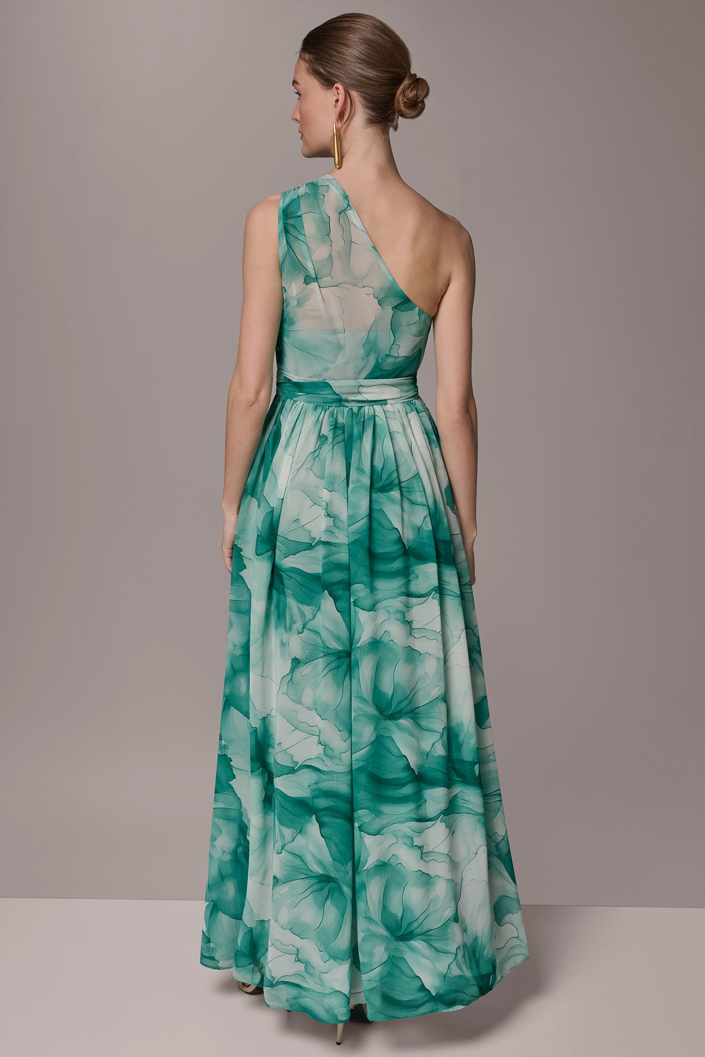 Lawn Multi CHIFFON FLORAL ONE-SHOULDER GOWN Donna Karan