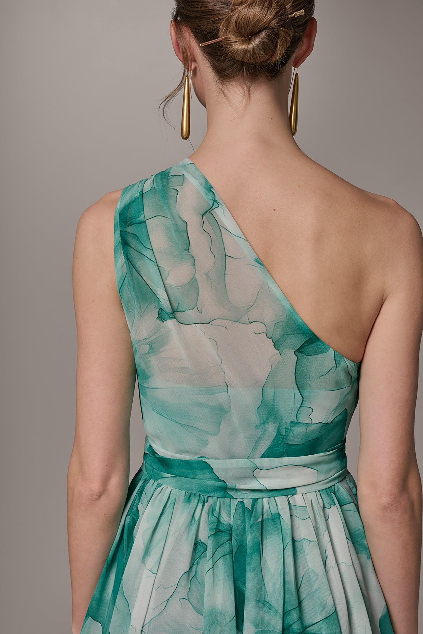 Lawn Multi CHIFFON FLORAL ONE-SHOULDER GOWN Donna Karan