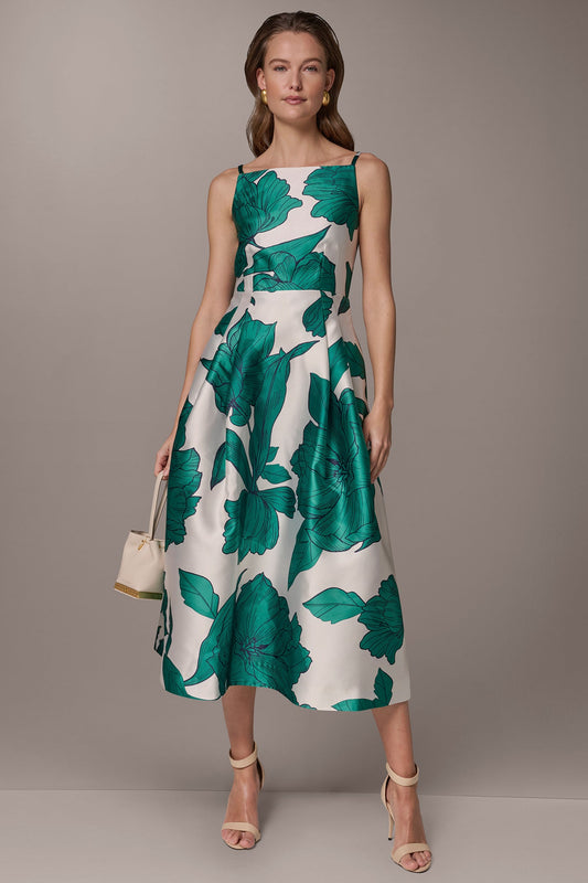 Cream/Lawn Multi MIKADO FLORAL MIDI GOWN Donna Karan