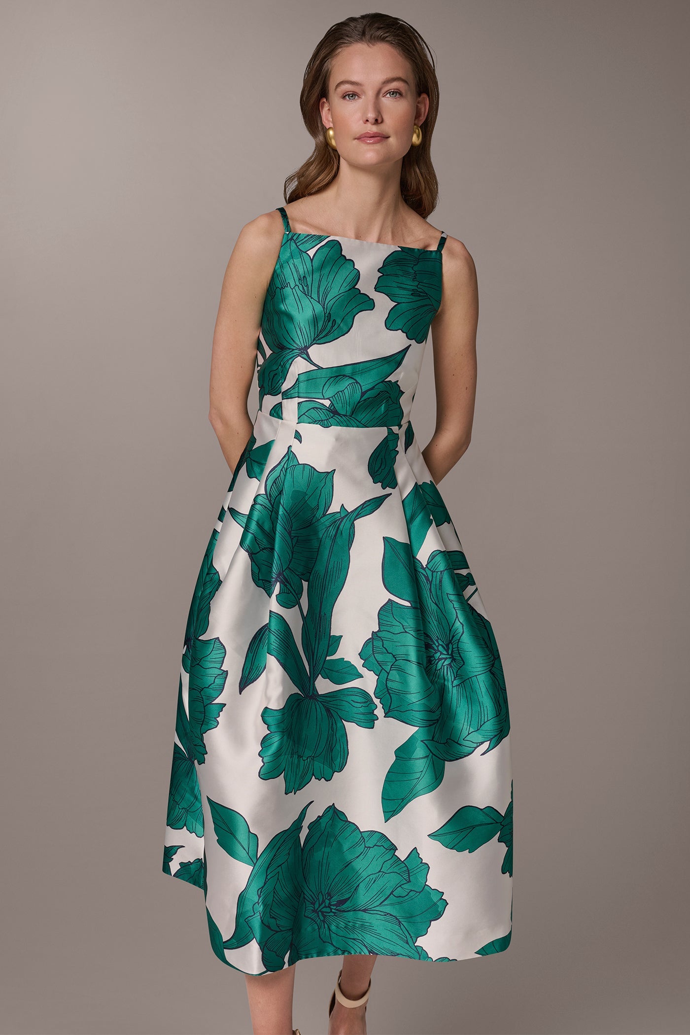 Cream/Lawn Multi MIKADO FLORAL MIDI GOWN Donna Karan