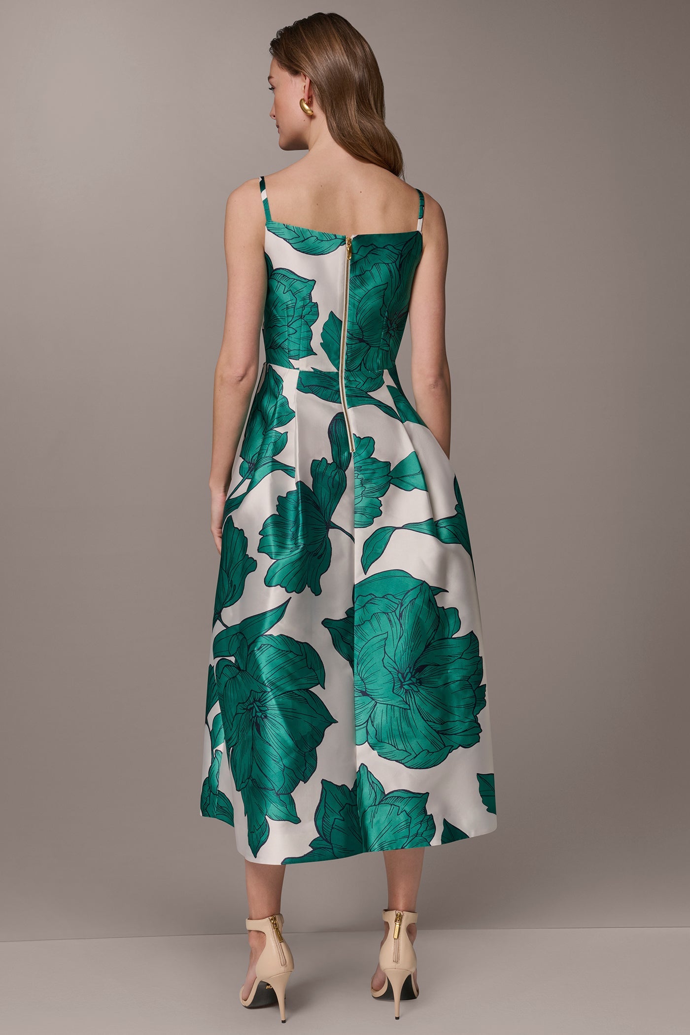 Cream/Lawn Multi MIKADO FLORAL MIDI GOWN Donna Karan