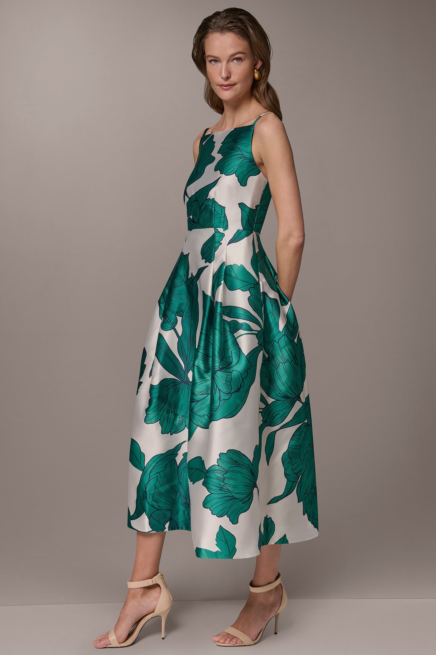 Cream/Lawn Multi MIKADO FLORAL MIDI GOWN Donna Karan