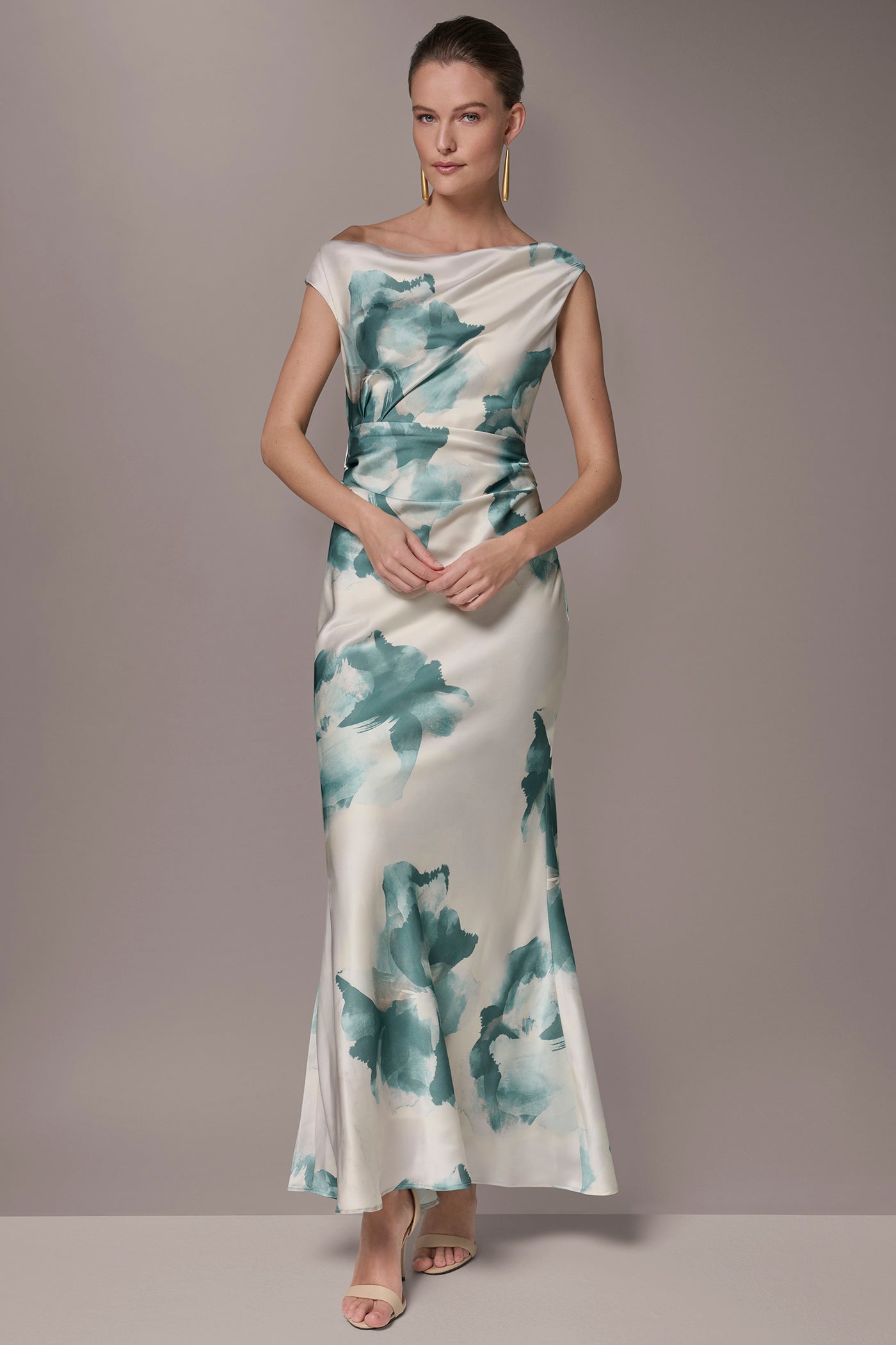 Waterlily Multi CHARMEUSE FLORAL GOWN Donna Karan
