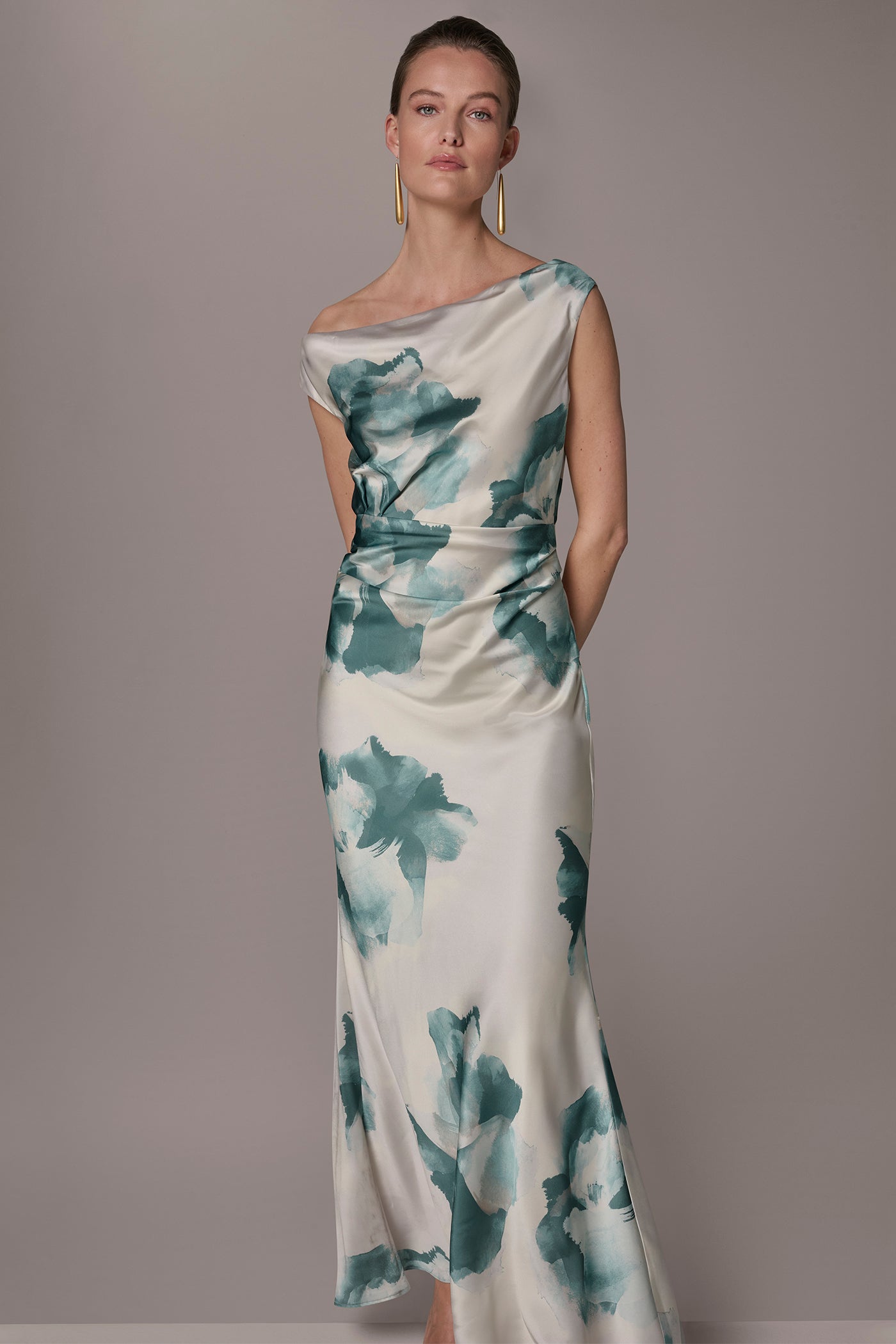 Waterlily Multi CHARMEUSE FLORAL GOWN Donna Karan