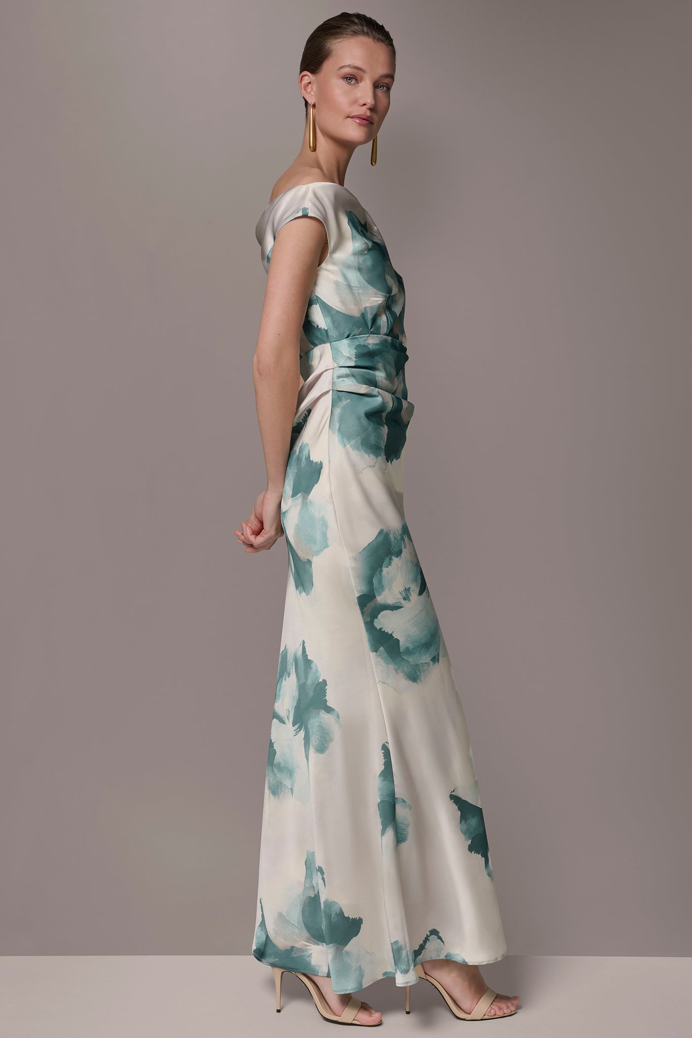 Waterlily Multi CHARMEUSE FLORAL GOWN Donna Karan