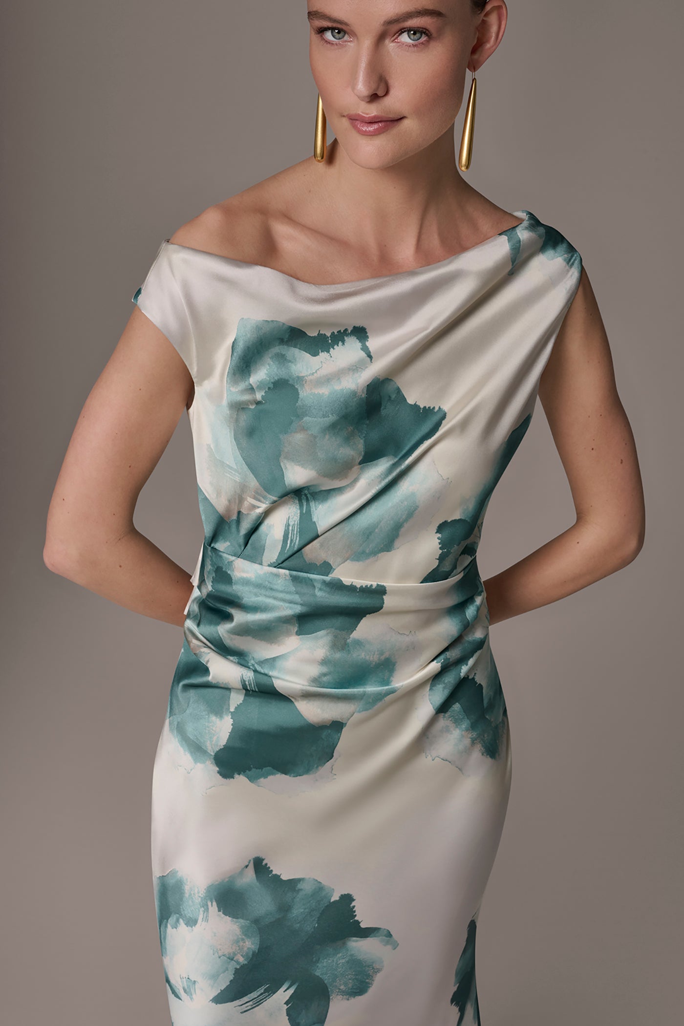 Waterlily Multi CHARMEUSE FLORAL GOWN Donna Karan