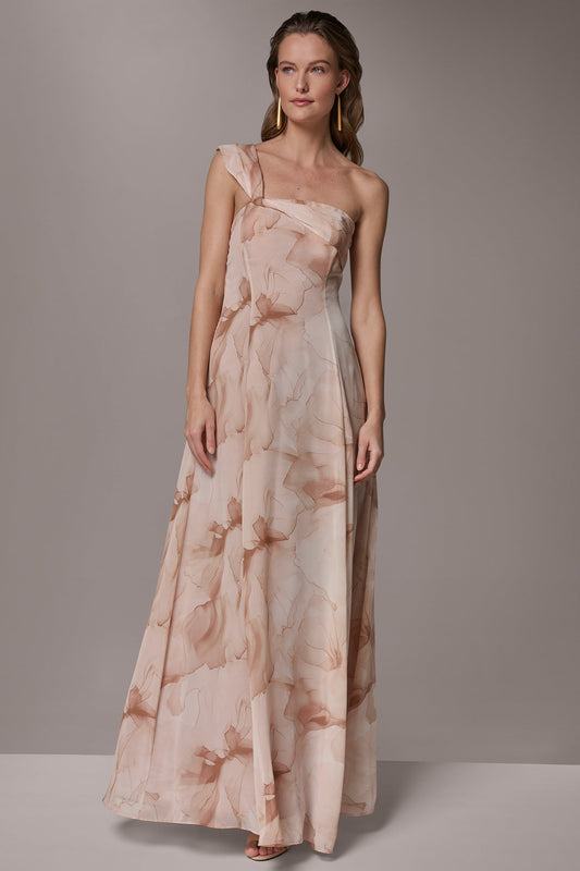 Umbria Multi CHIFFON FLORAL ONE-SHOULDER TWIST BALL GOWN Donna Karan