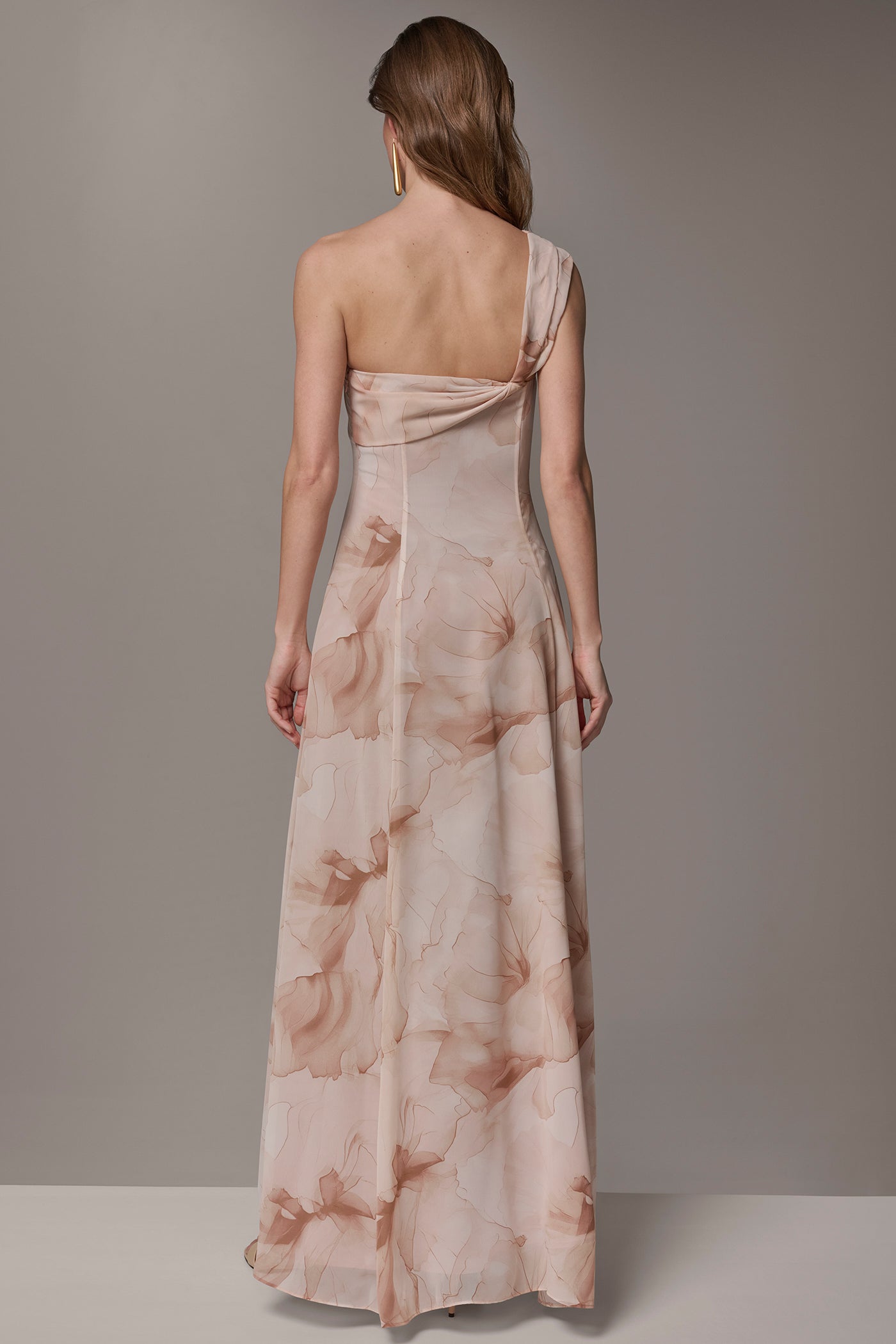 Umbria Multi CHIFFON FLORAL ONE-SHOULDER TWIST BALL GOWN Donna Karan
