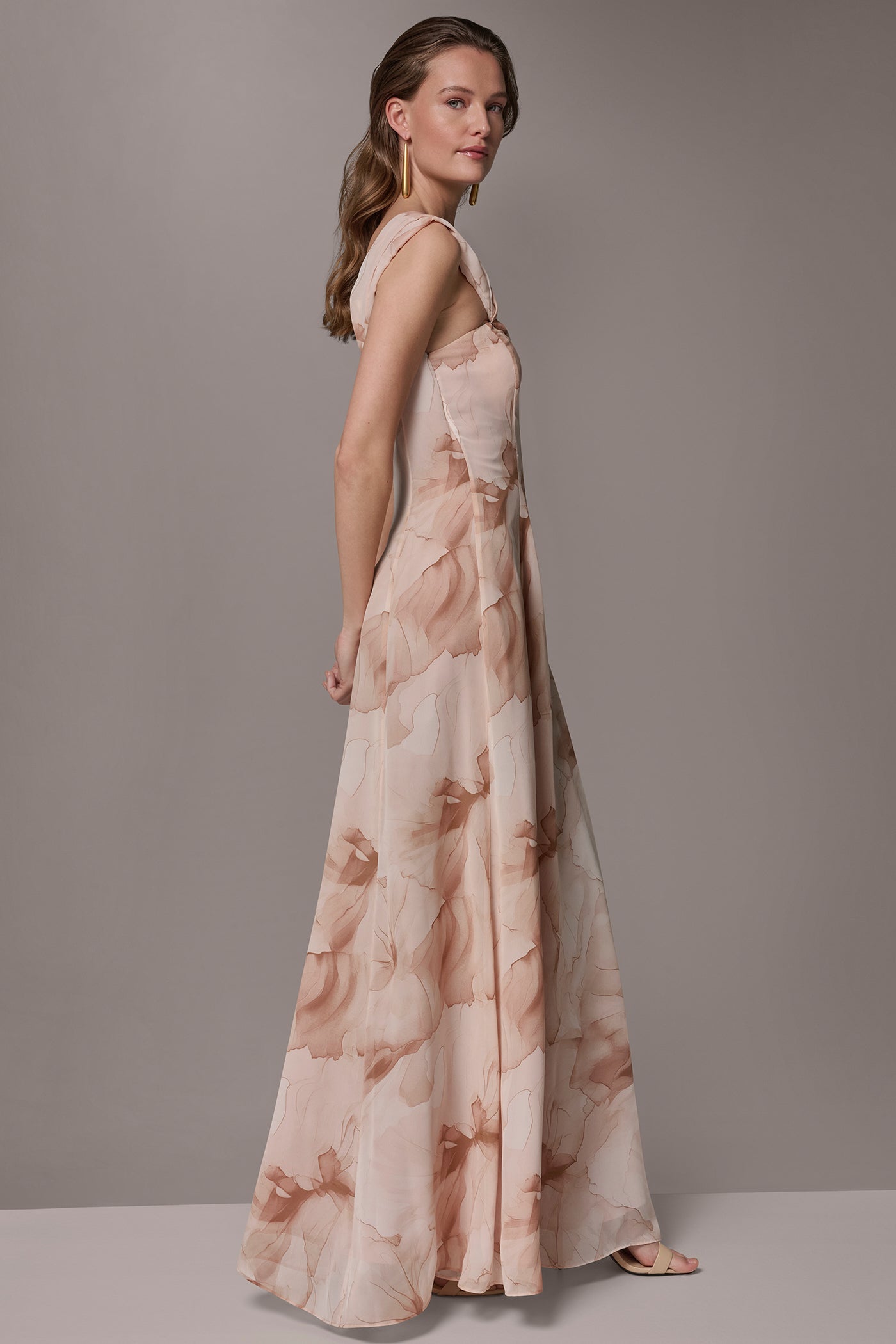 Umbria Multi CHIFFON FLORAL ONE-SHOULDER TWIST BALL GOWN Donna Karan