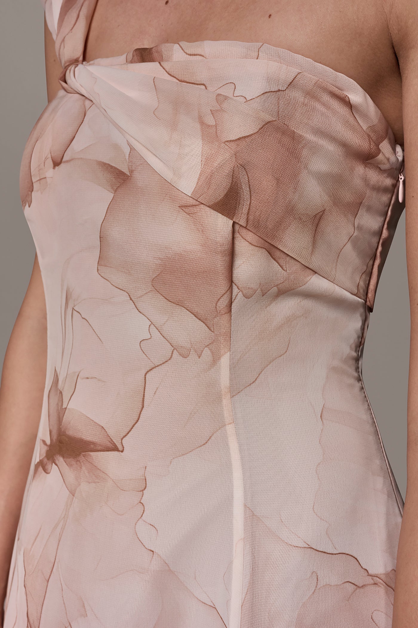 Umbria Multi CHIFFON FLORAL ONE-SHOULDER TWIST BALL GOWN Donna Karan