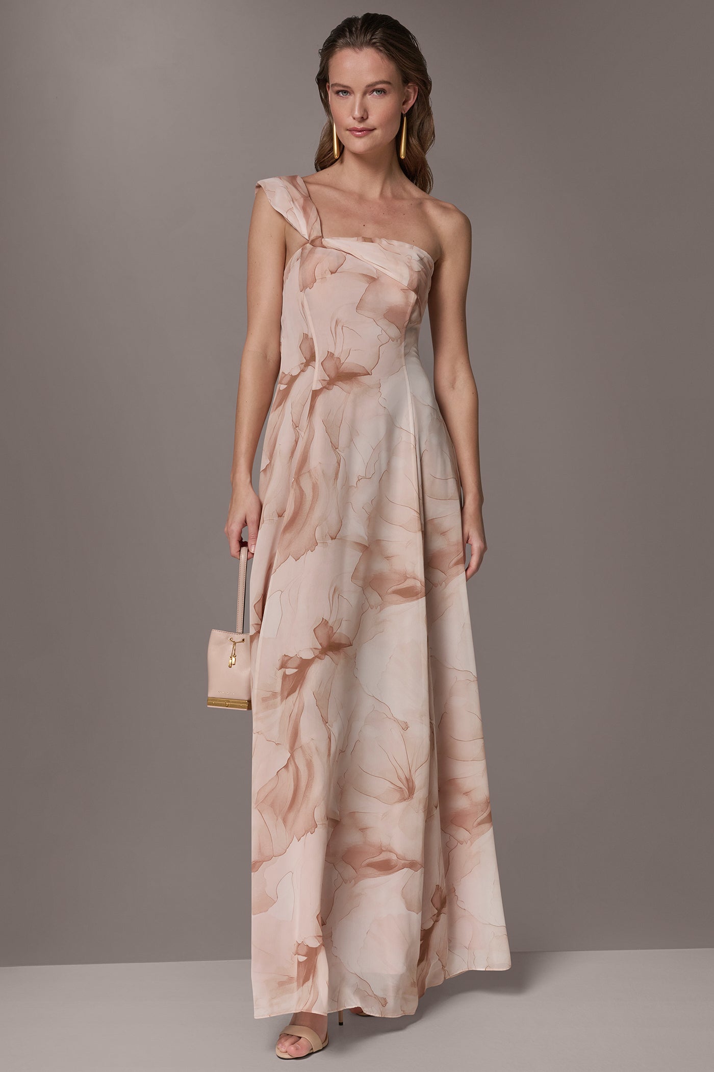 Umbria Multi CHIFFON FLORAL ONE-SHOULDER TWIST BALL GOWN Donna Karan