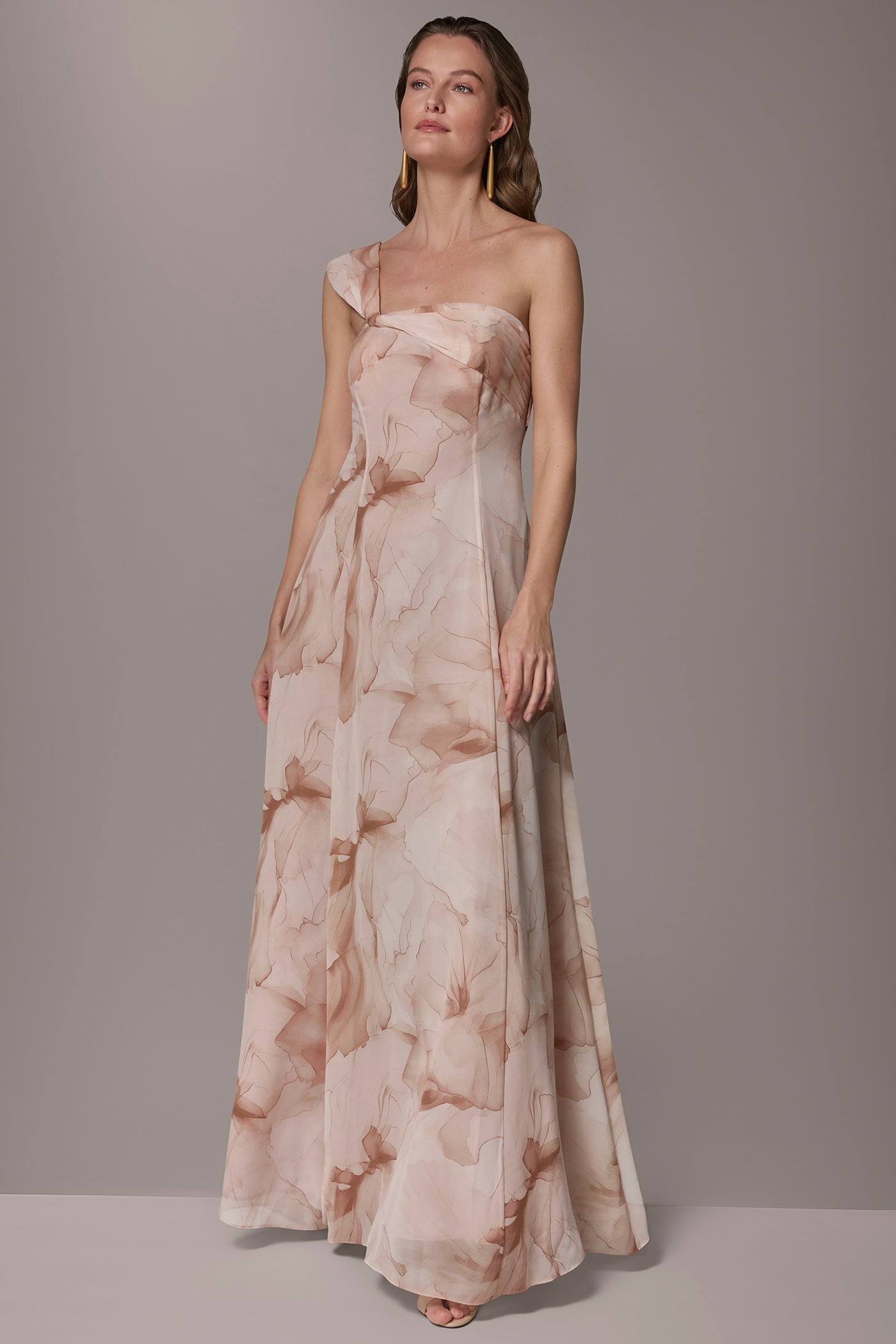 Umbria Multi CHIFFON FLORAL ONE-SHOULDER TWIST BALL GOWN Donna Karan