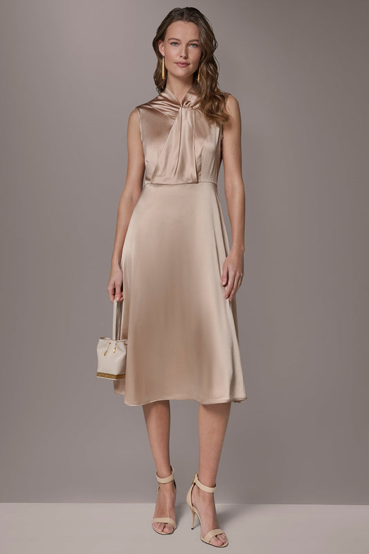 Snow Petal SILK-CHARMEUSE MIDI A-LINE DRESS Donna Karan