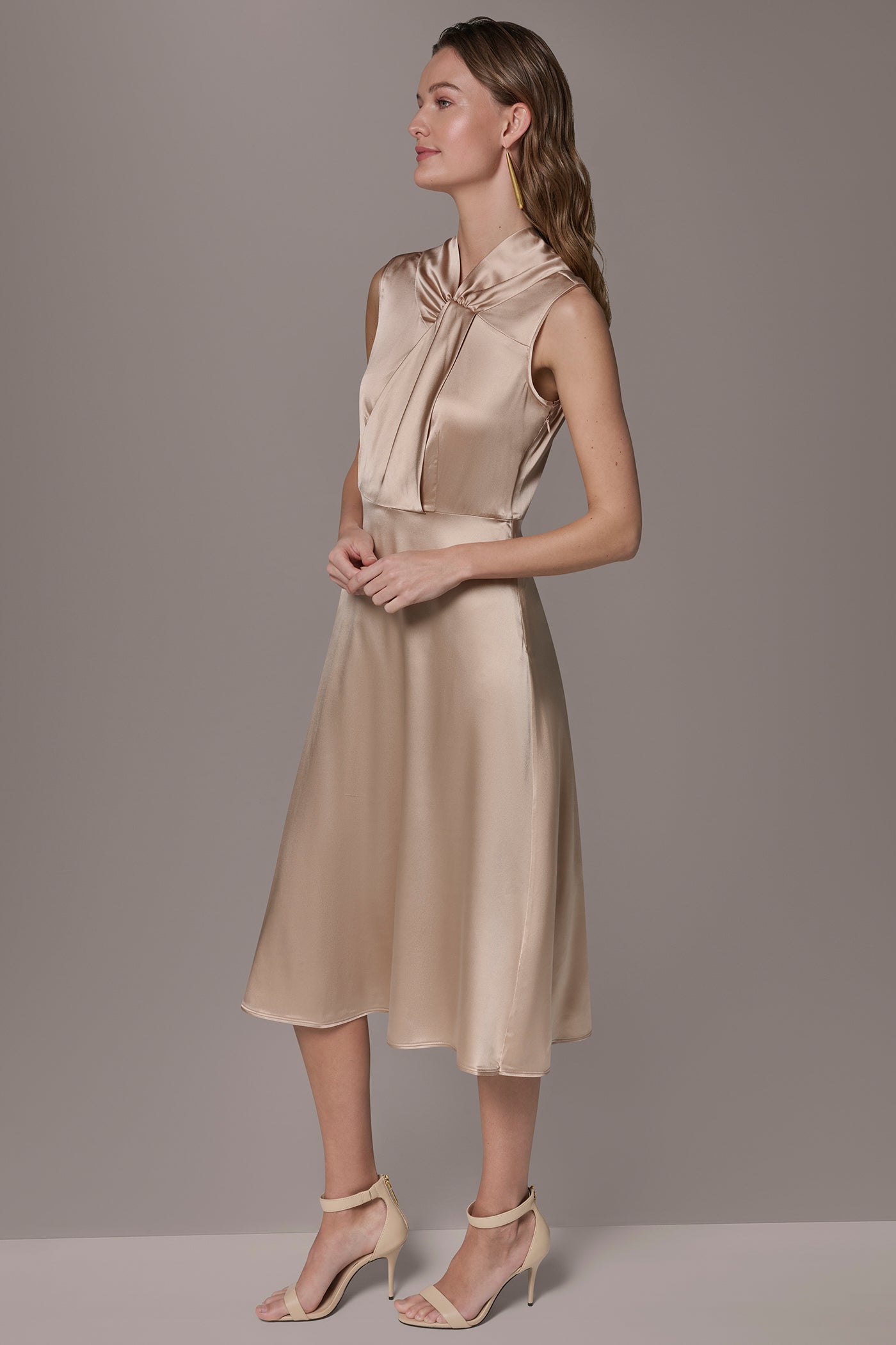 Snow Petal SILK-CHARMEUSE MIDI A-LINE DRESS Donna Karan