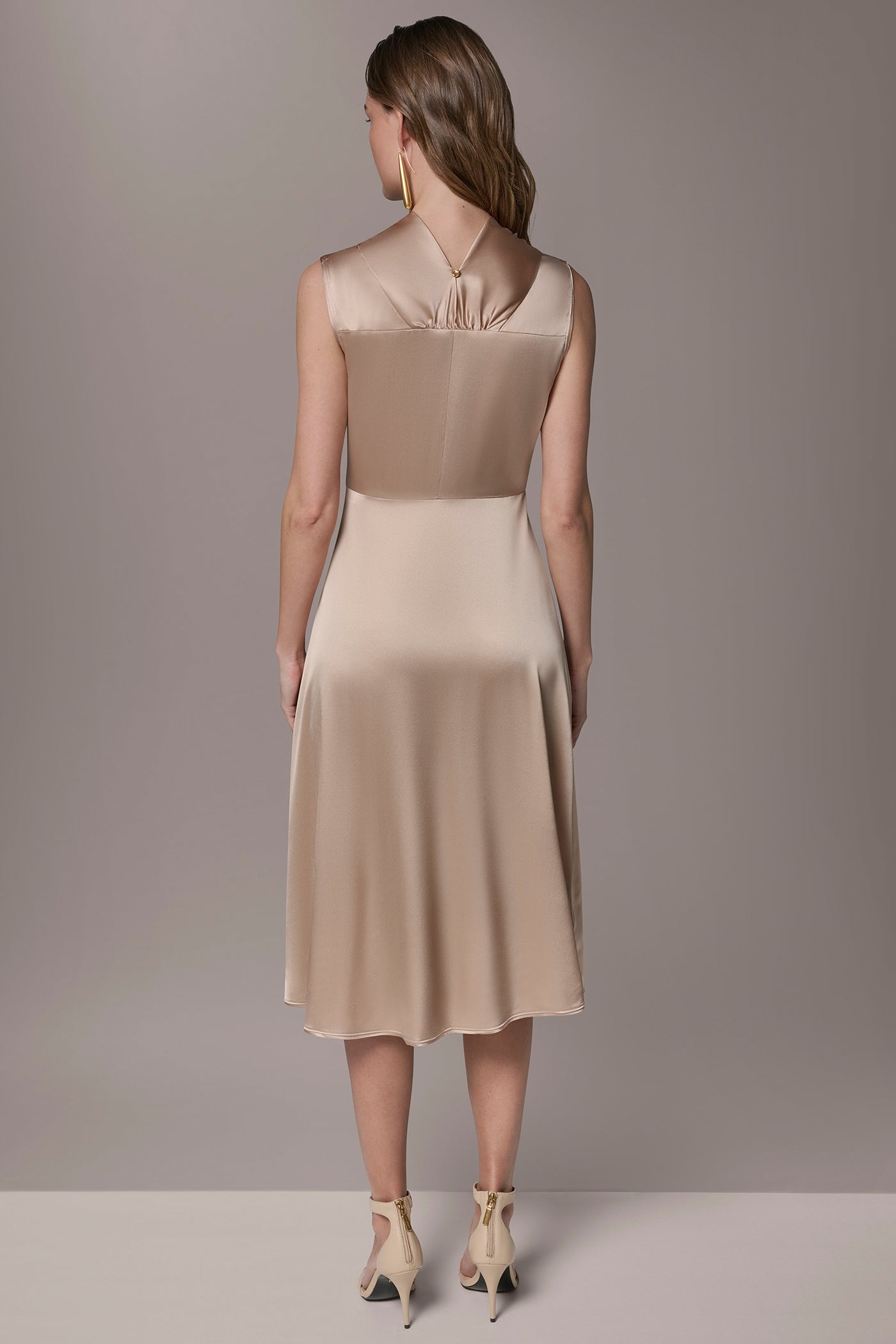 Snow Petal SILK-CHARMEUSE MIDI A-LINE DRESS Donna Karan