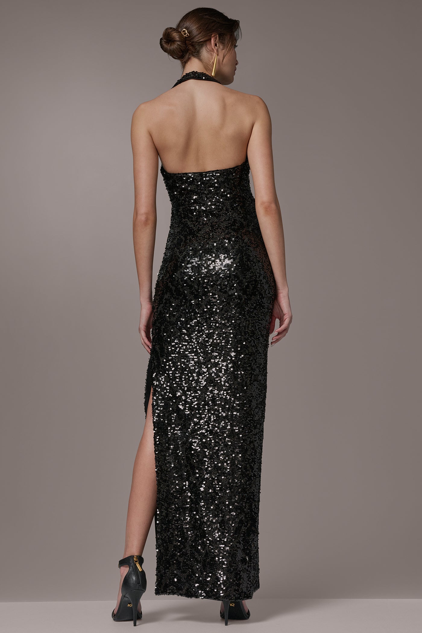 Black SEQUIN HALTER GOWN Donna Karan