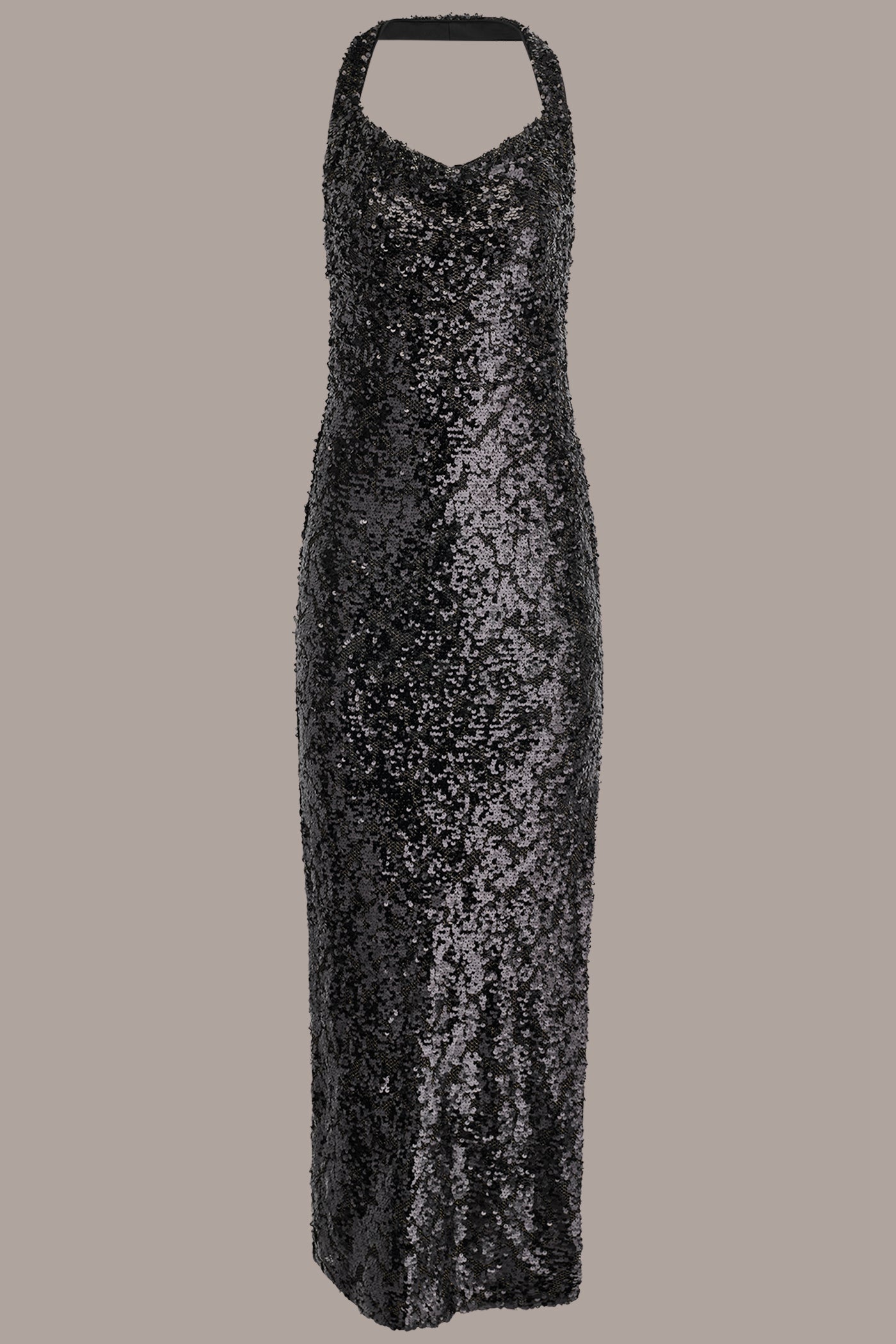 Black SEQUIN HALTER GOWN Donna Karan