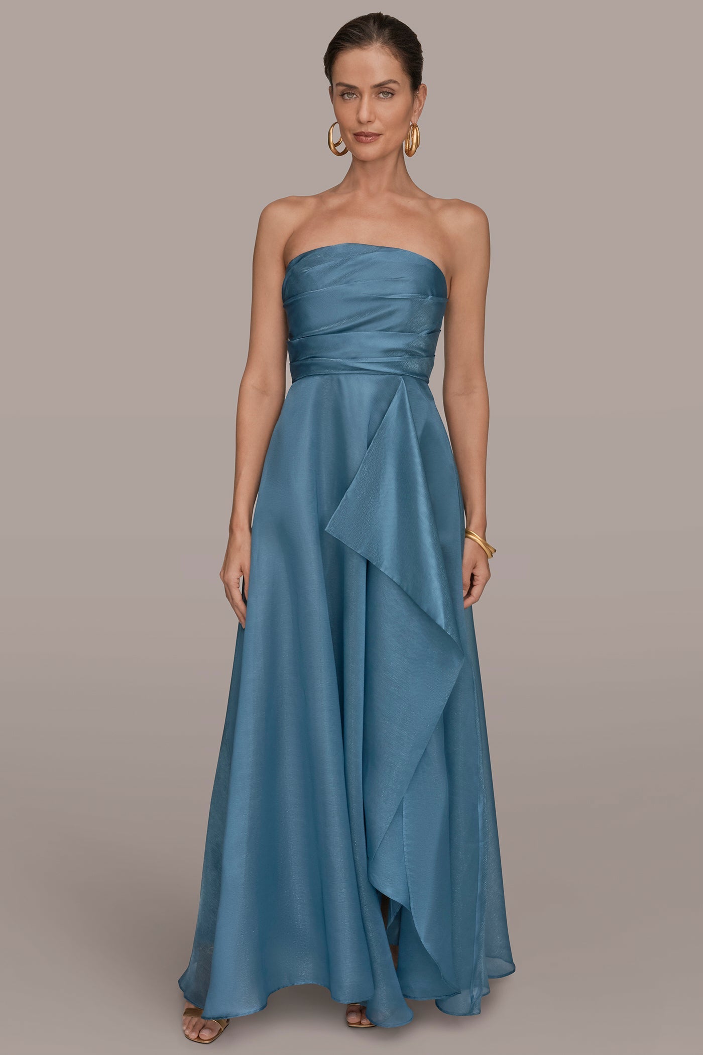 Washed Indigo STRAPLESS RUFFLE A-LINE GOWN Donna Karan