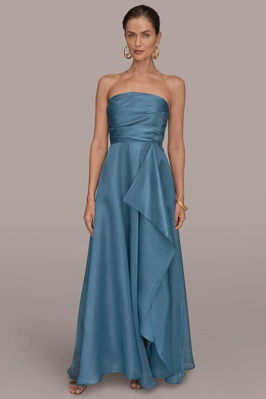 Washed Indigo STRAPLESS RUFFLE A-LINE GOWN Donna Karan