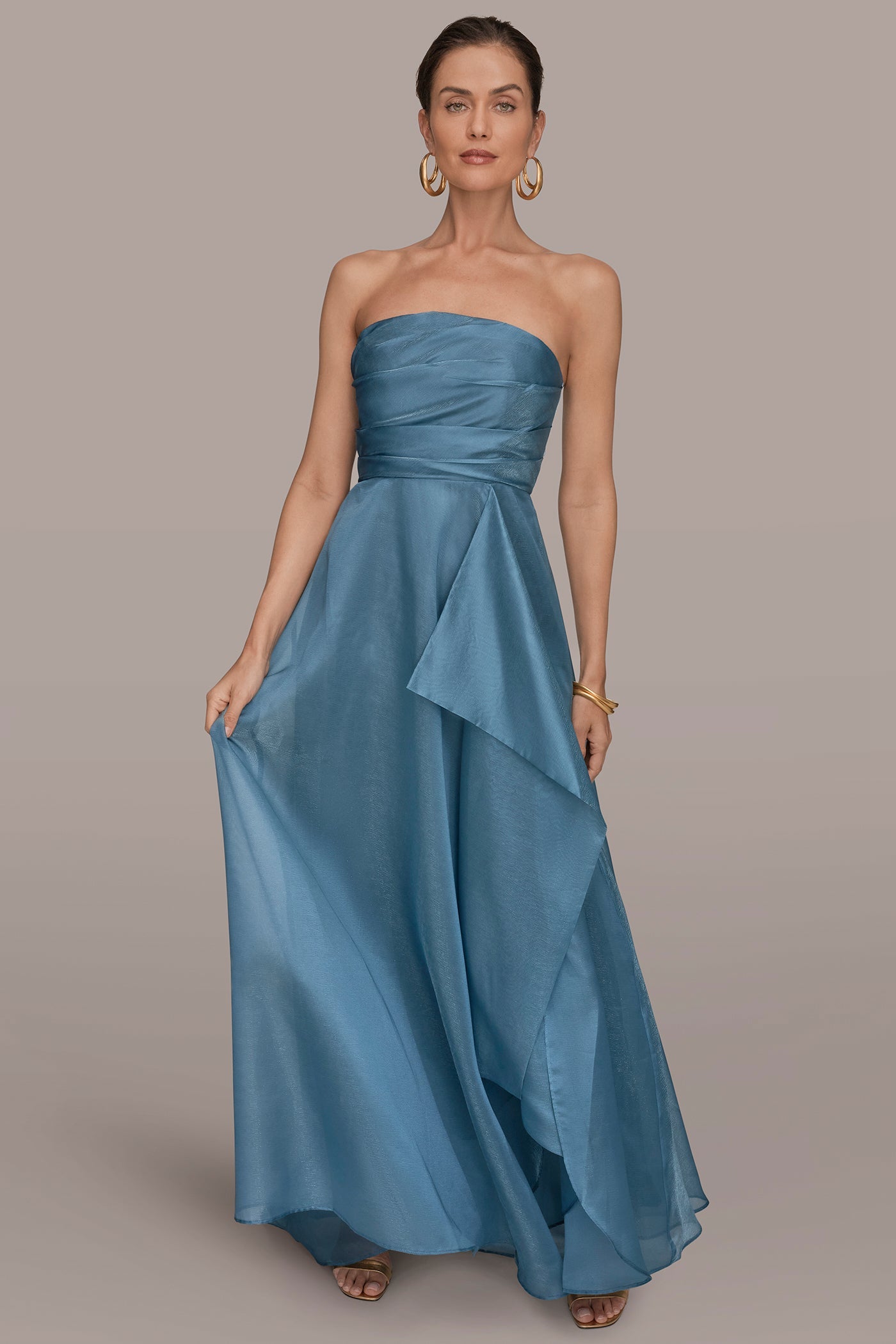 Washed Indigo STRAPLESS RUFFLE A-LINE GOWN Donna Karan