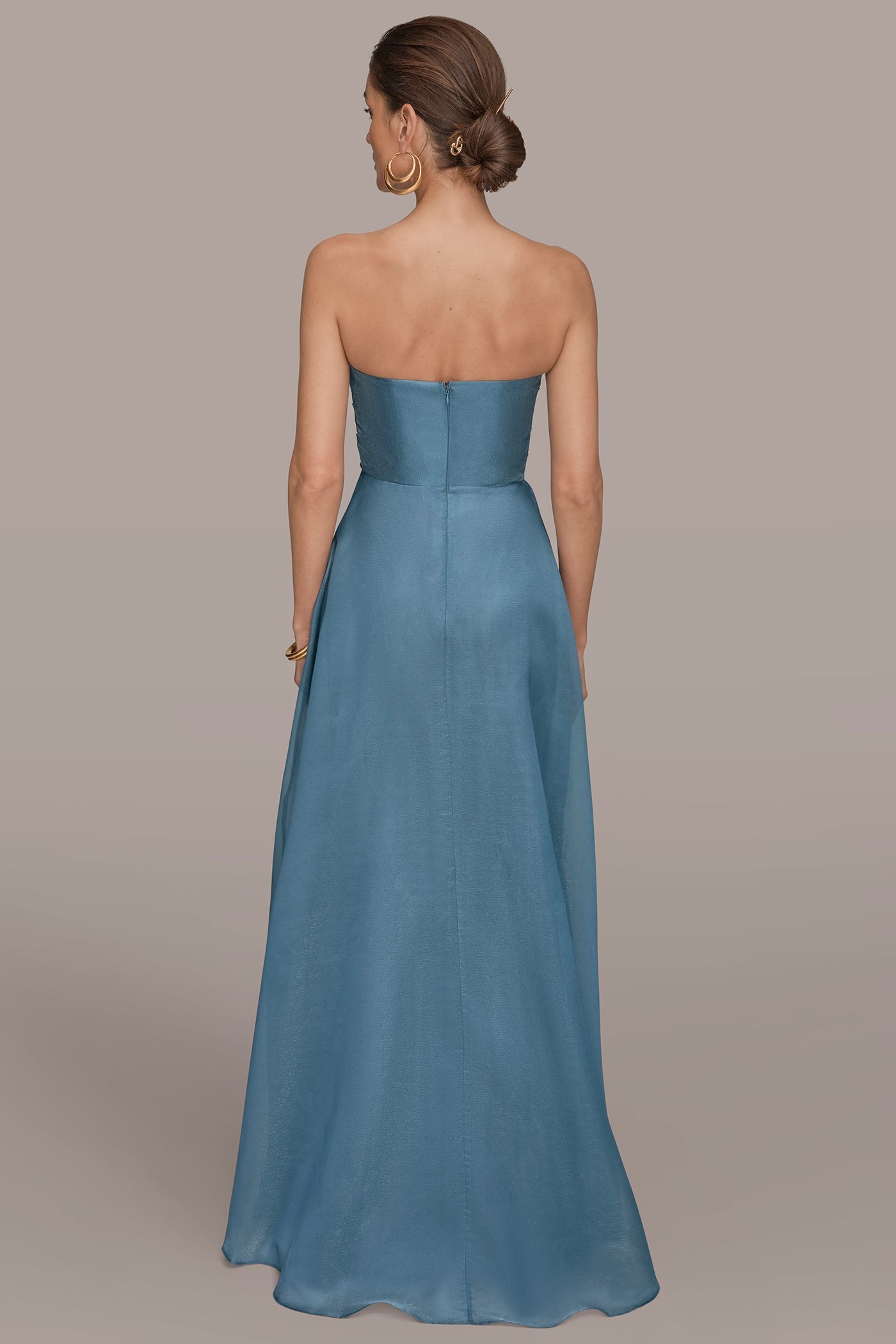 Washed Indigo STRAPLESS RUFFLE A-LINE GOWN Donna Karan