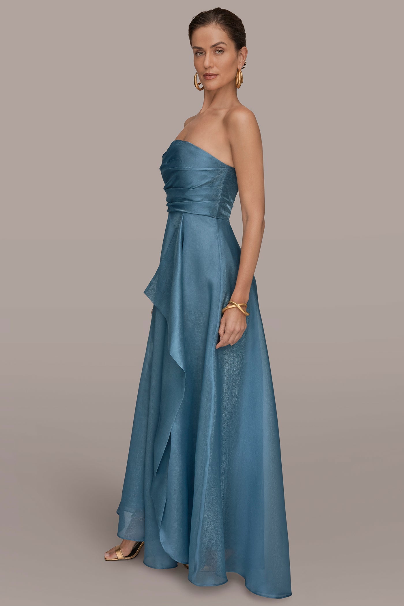 Washed Indigo STRAPLESS RUFFLE A-LINE GOWN Donna Karan