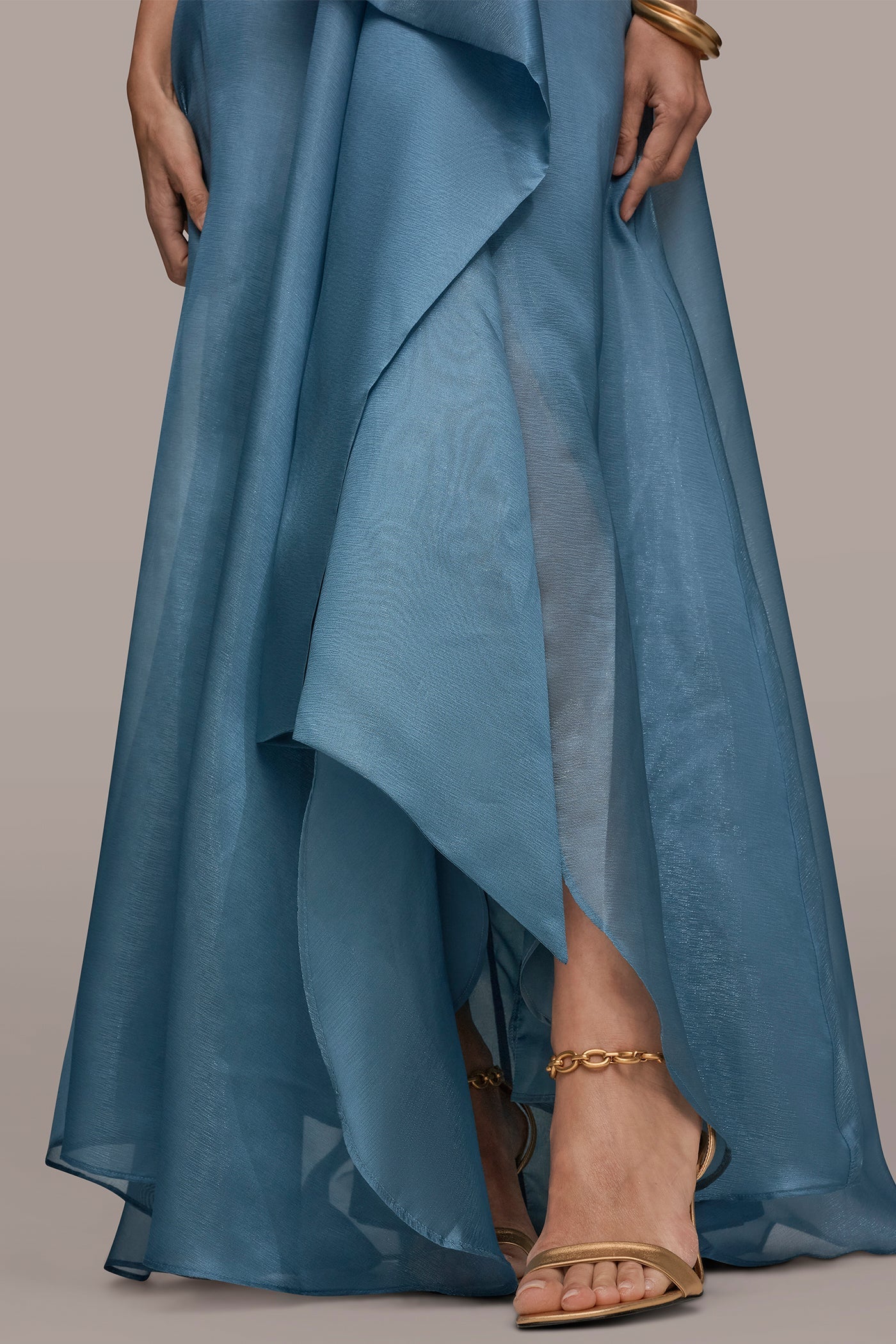Washed Indigo STRAPLESS RUFFLE A-LINE GOWN Donna Karan