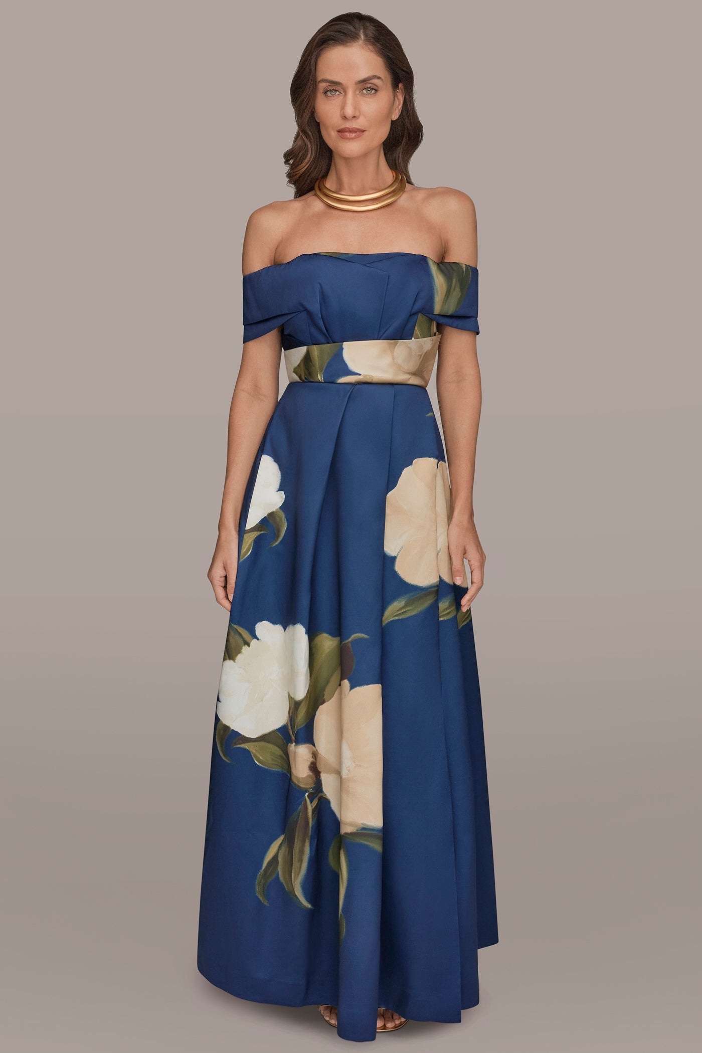 Ink Multi MIKADO FLORAL OFF-THE-SHOULDER BALL GOWN Donna Karan