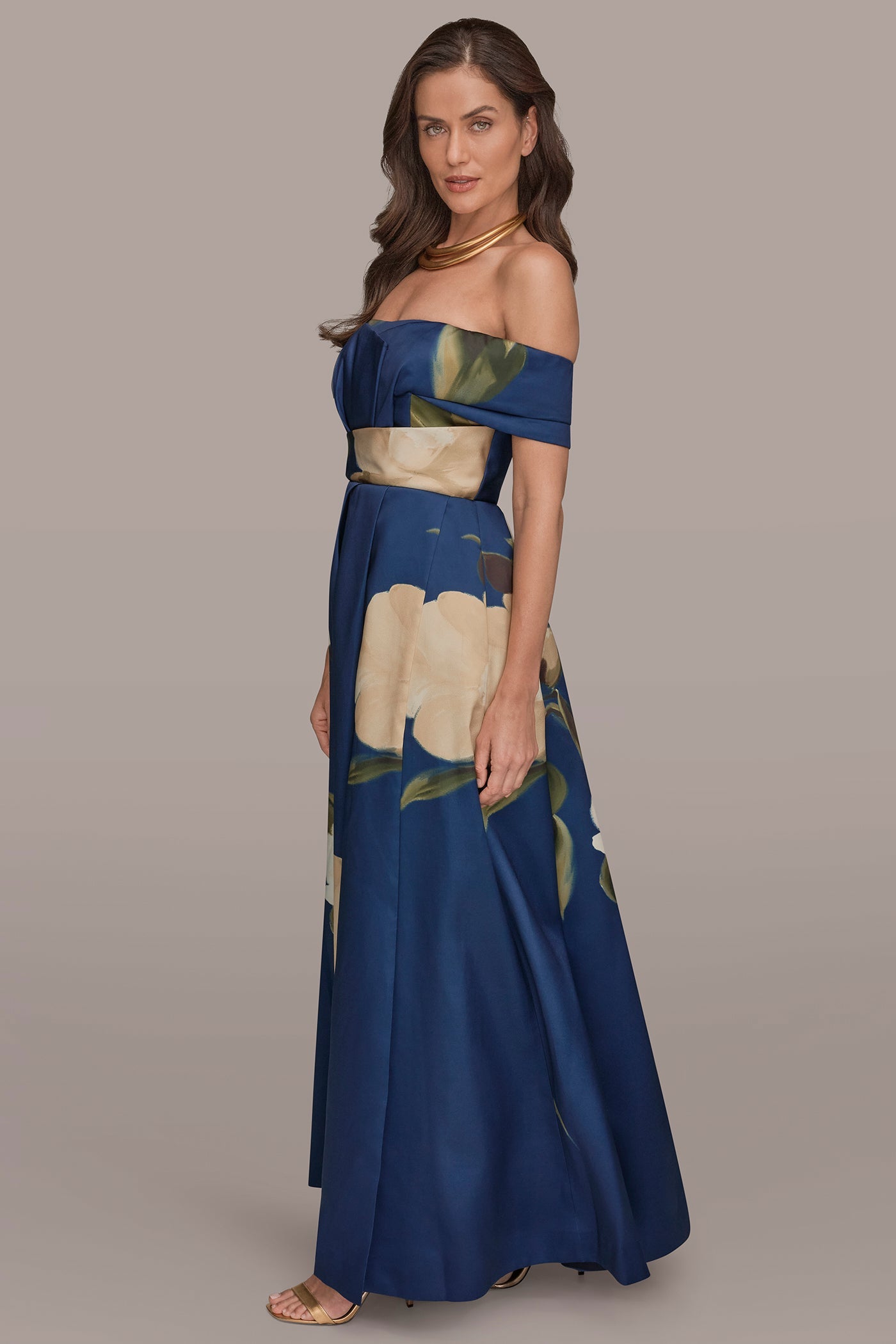 Ink Multi MIKADO FLORAL OFF-THE-SHOULDER BALL GOWN Donna Karan