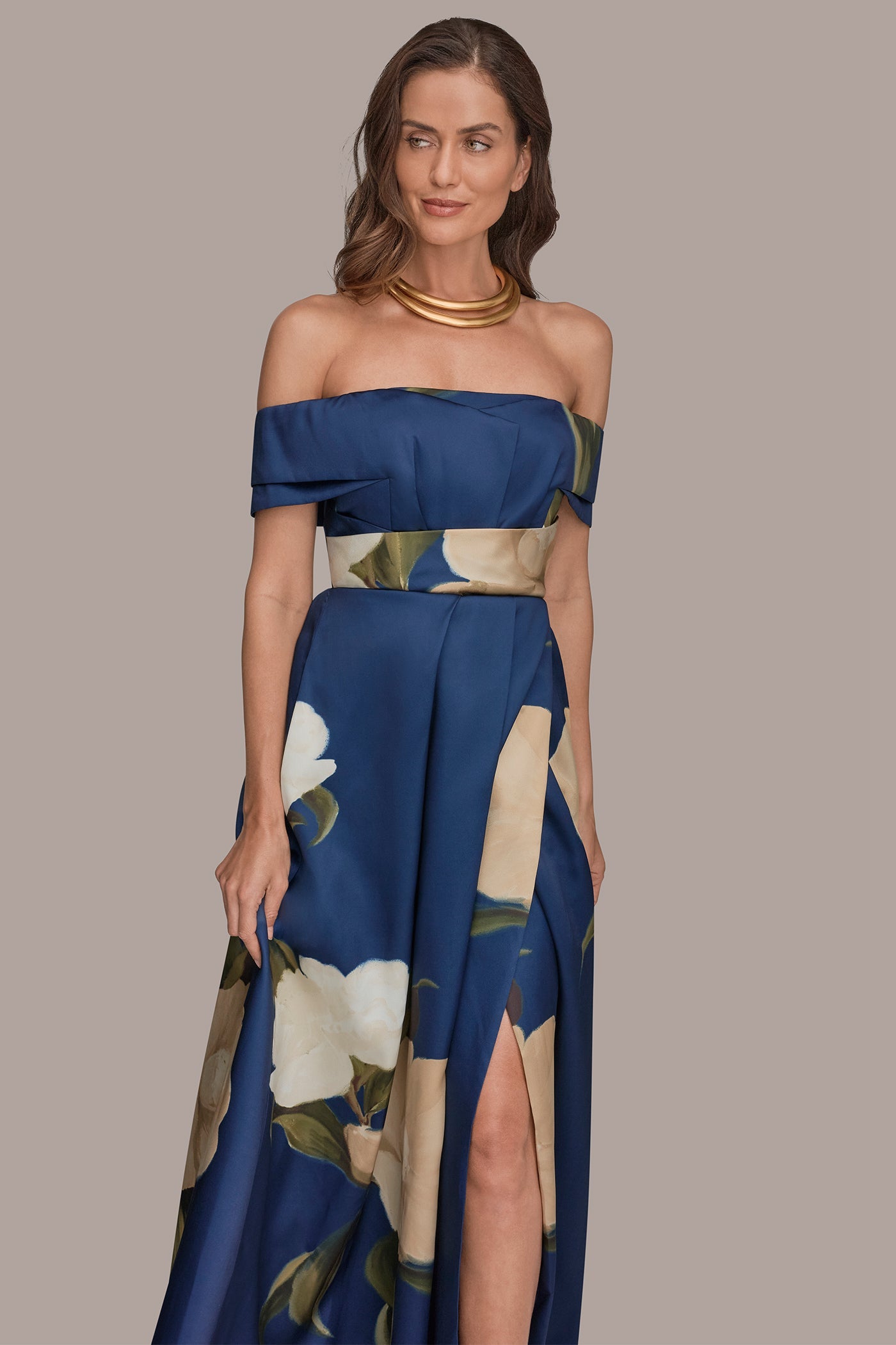 Ink Multi MIKADO FLORAL OFF-THE-SHOULDER BALL GOWN Donna Karan