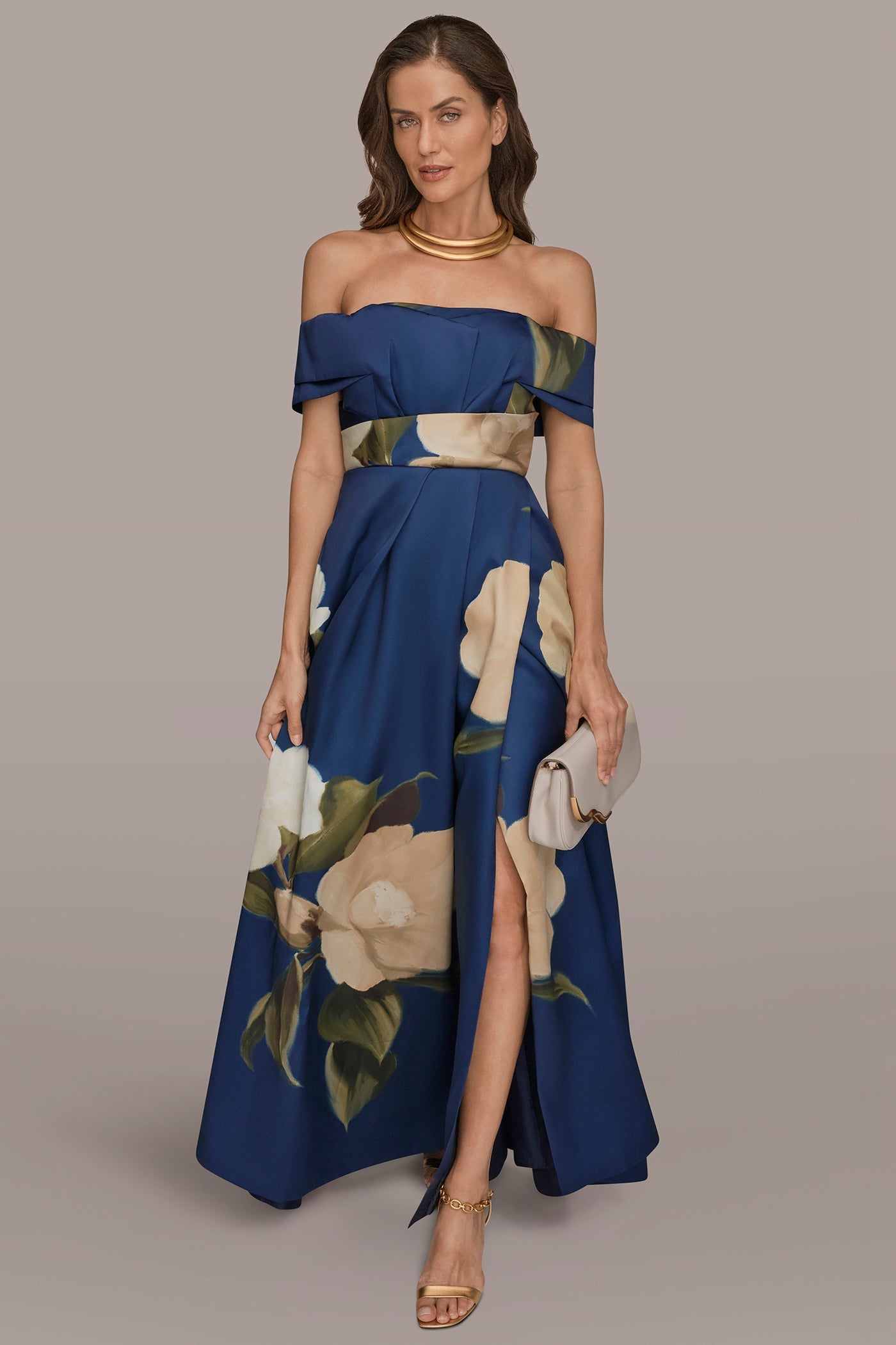 Ink Multi MIKADO FLORAL OFF-THE-SHOULDER BALL GOWN Donna Karan