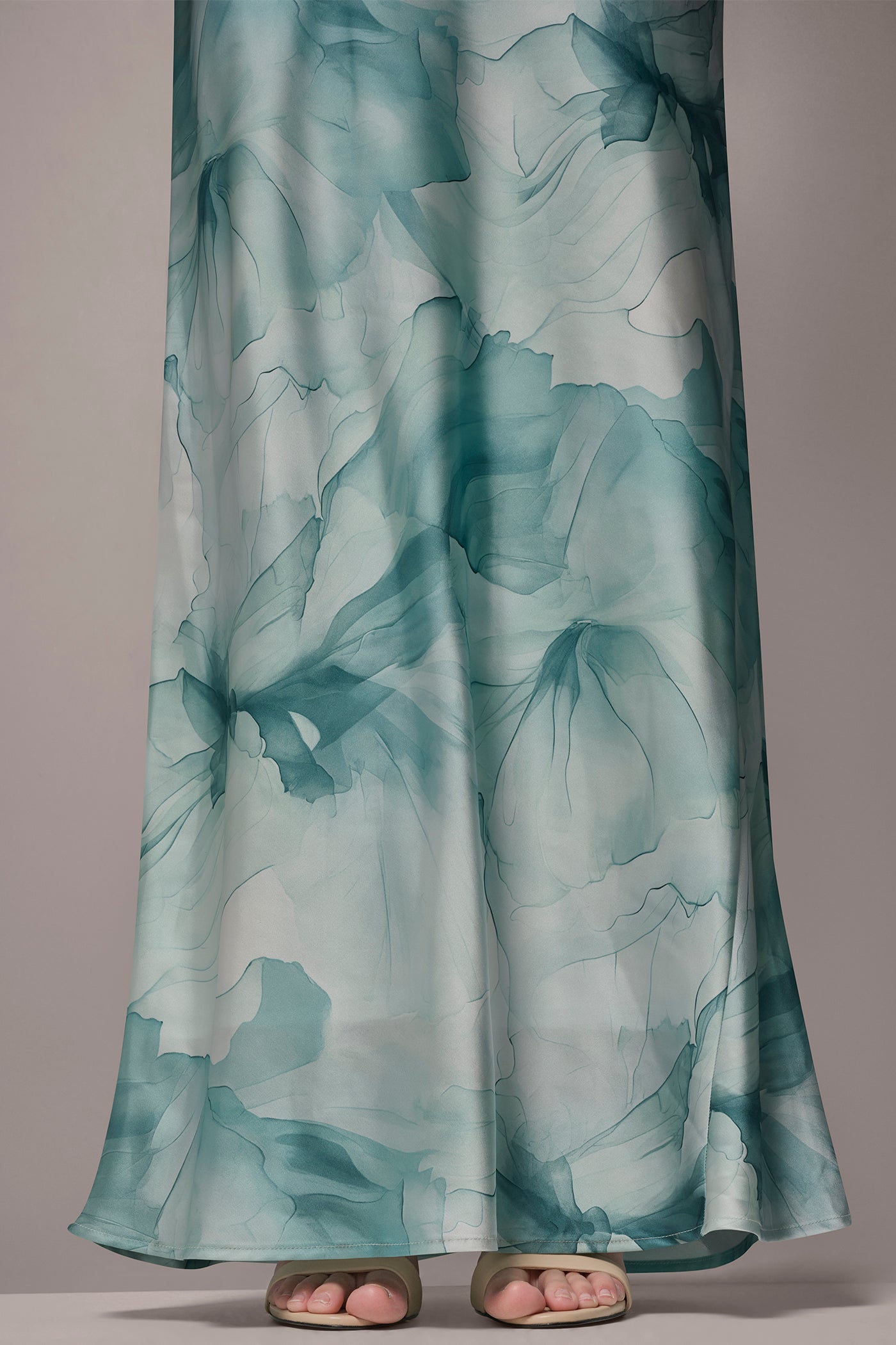 Waterlily Multi CHARMEUSE FLORAL RUFFLE GOWN Donna Karan