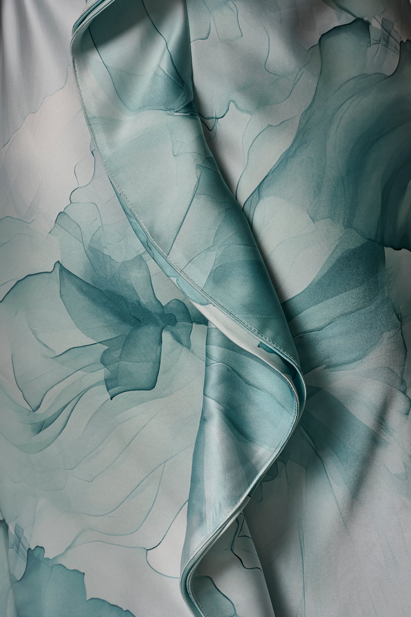 Waterlily Multi CHARMEUSE FLORAL RUFFLE GOWN Donna Karan