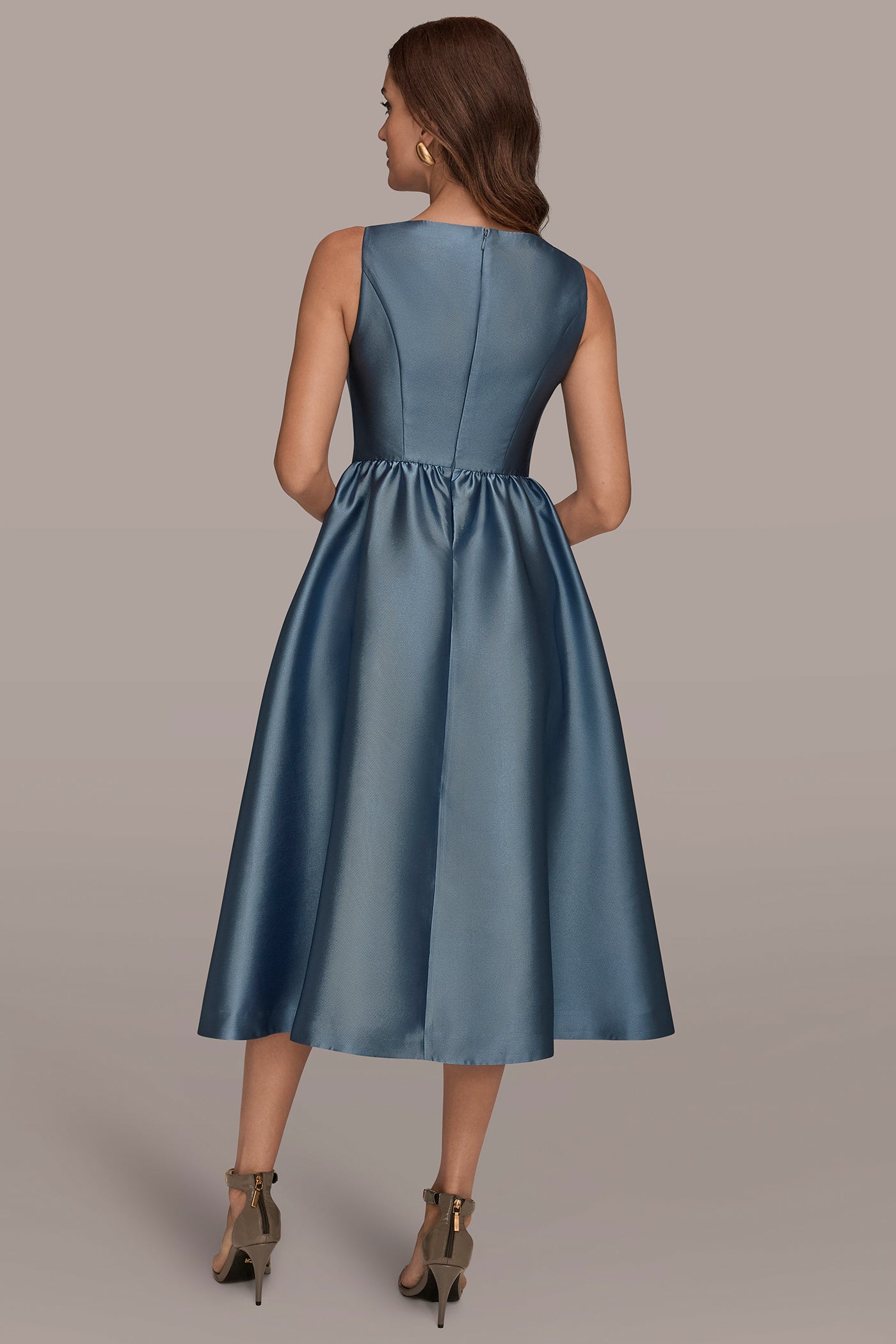 Washed Indigo MIKADO SLEEVELESS FLORAL MIDI GOWN Donna Karan