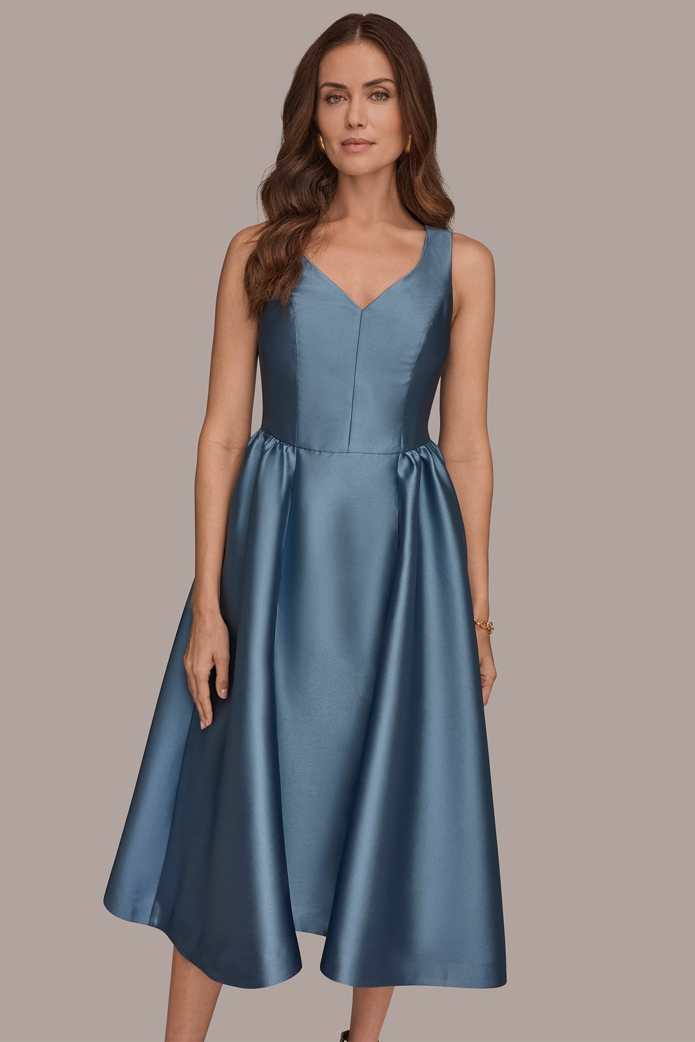 Washed Indigo MIKADO SLEEVELESS FLORAL MIDI GOWN Donna Karan