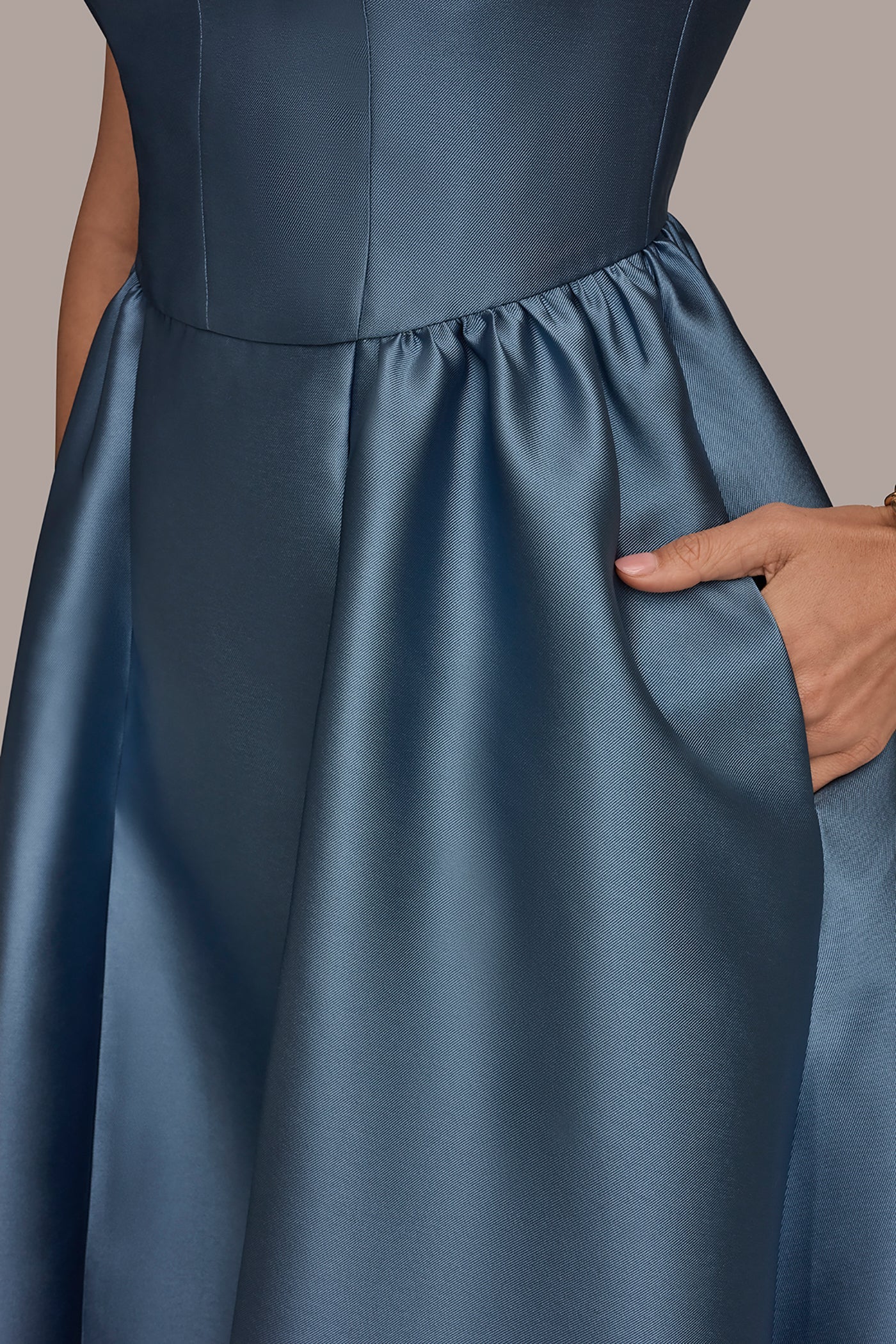 Washed Indigo MIKADO SLEEVELESS FLORAL MIDI GOWN Donna Karan