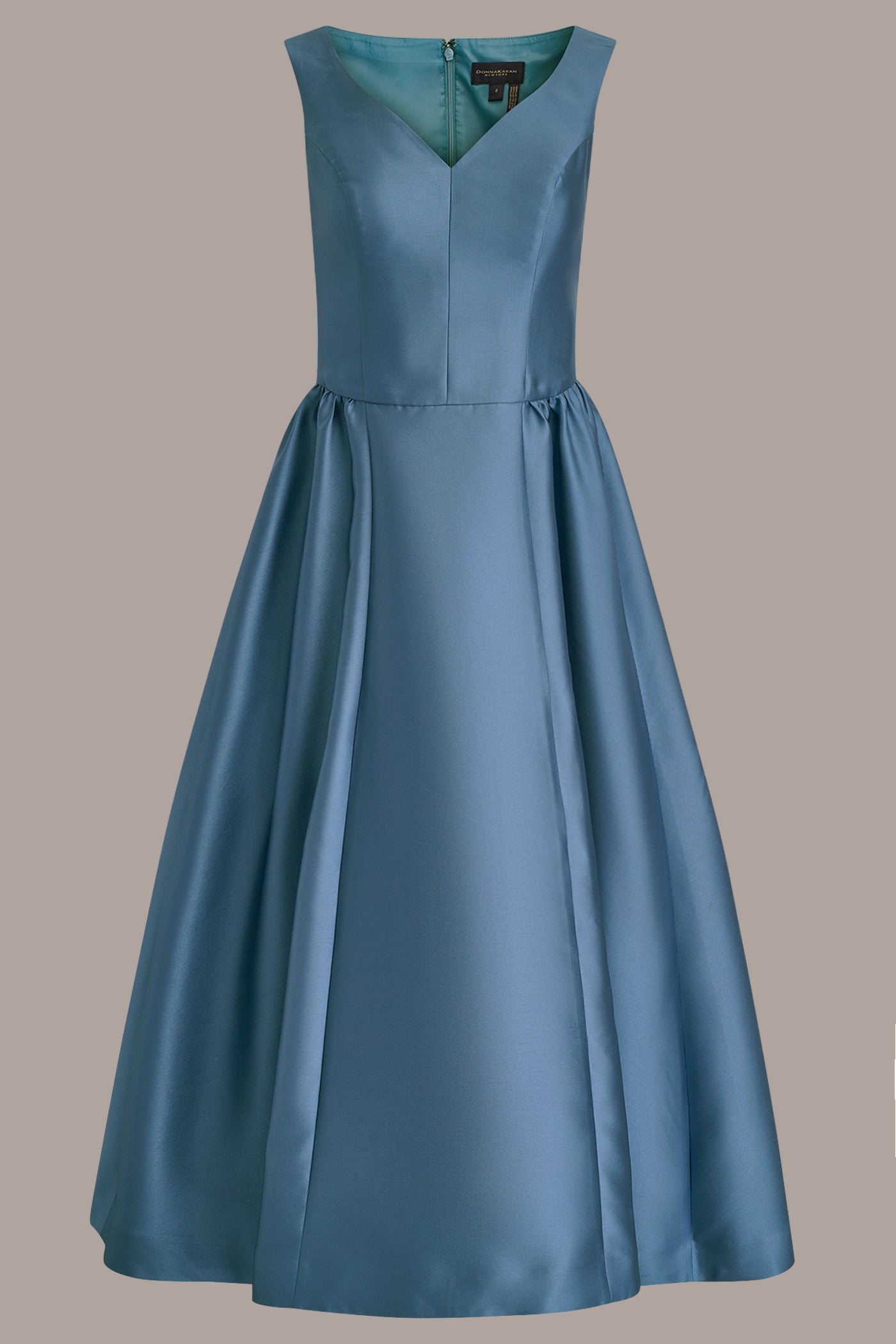 Washed Indigo MIKADO SLEEVELESS FLORAL MIDI GOWN Donna Karan