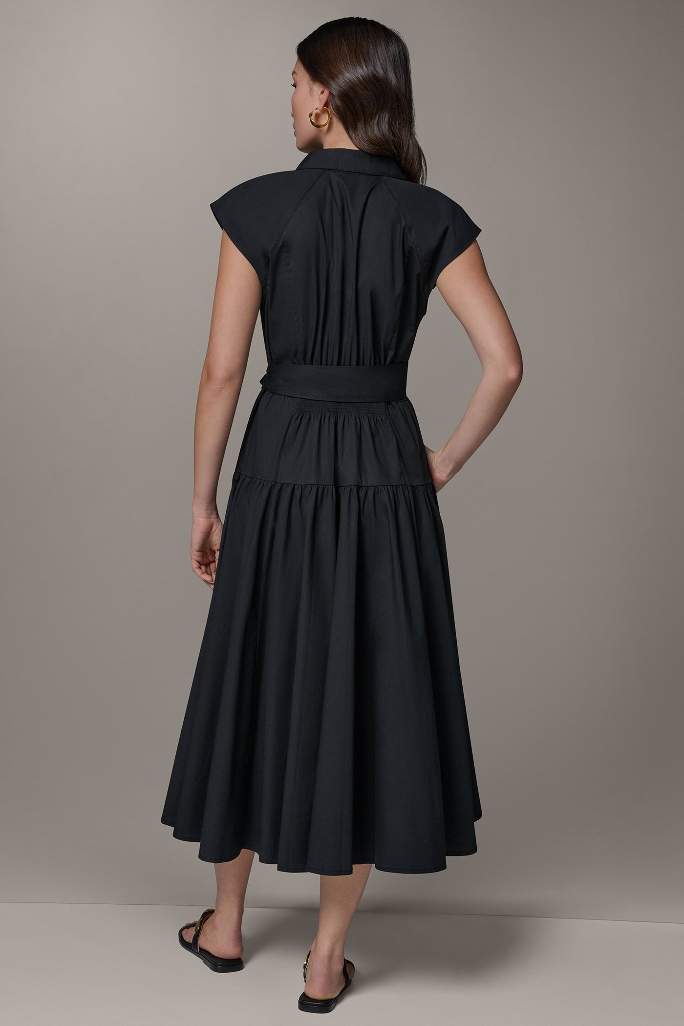 Black CAP SLEEVE MIDI SHIRT DRESS Donna Karan